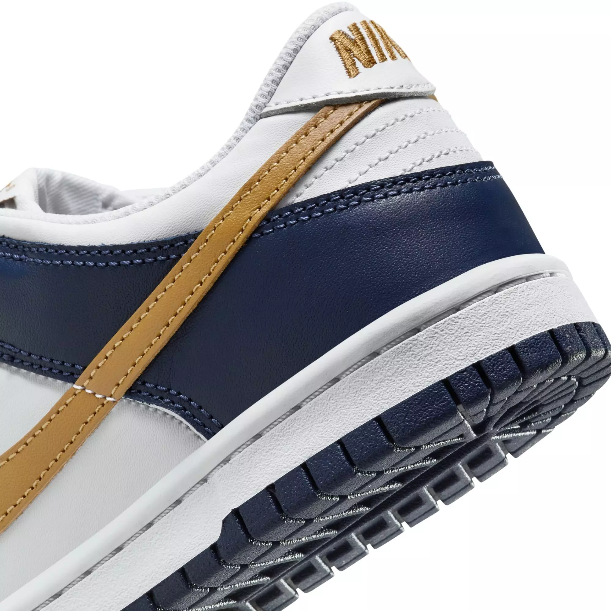 Nike Dunk Low "White/Wheat/Midnight Navy" Grade School Boys' Shoe - WHITE/NAVY/GOLD
