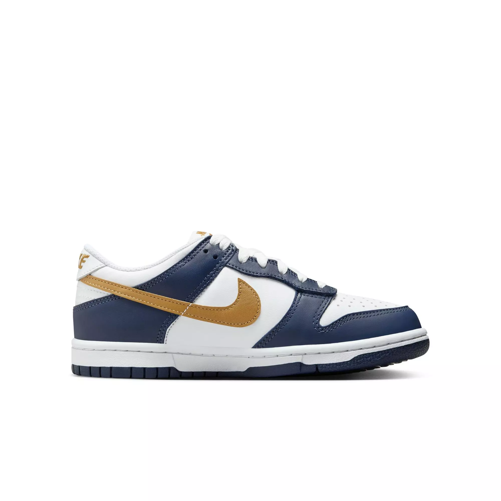 Nike Dunk Low "White/Wheat/Midnight Navy" Grade School Boys' Shoe - WHITE/NAVY/GOLD