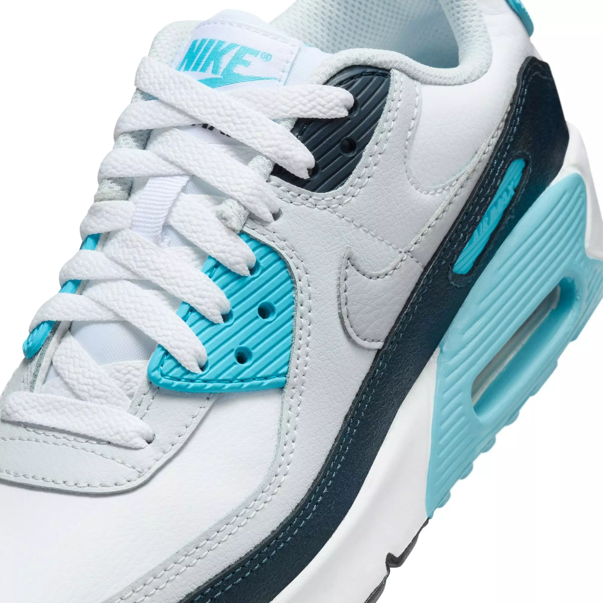 Nike Air Max 90 "White/Wolf Grey/Baltic Blue/Armory Navy" Grade School Boys' Shoe - WHITE/GREY