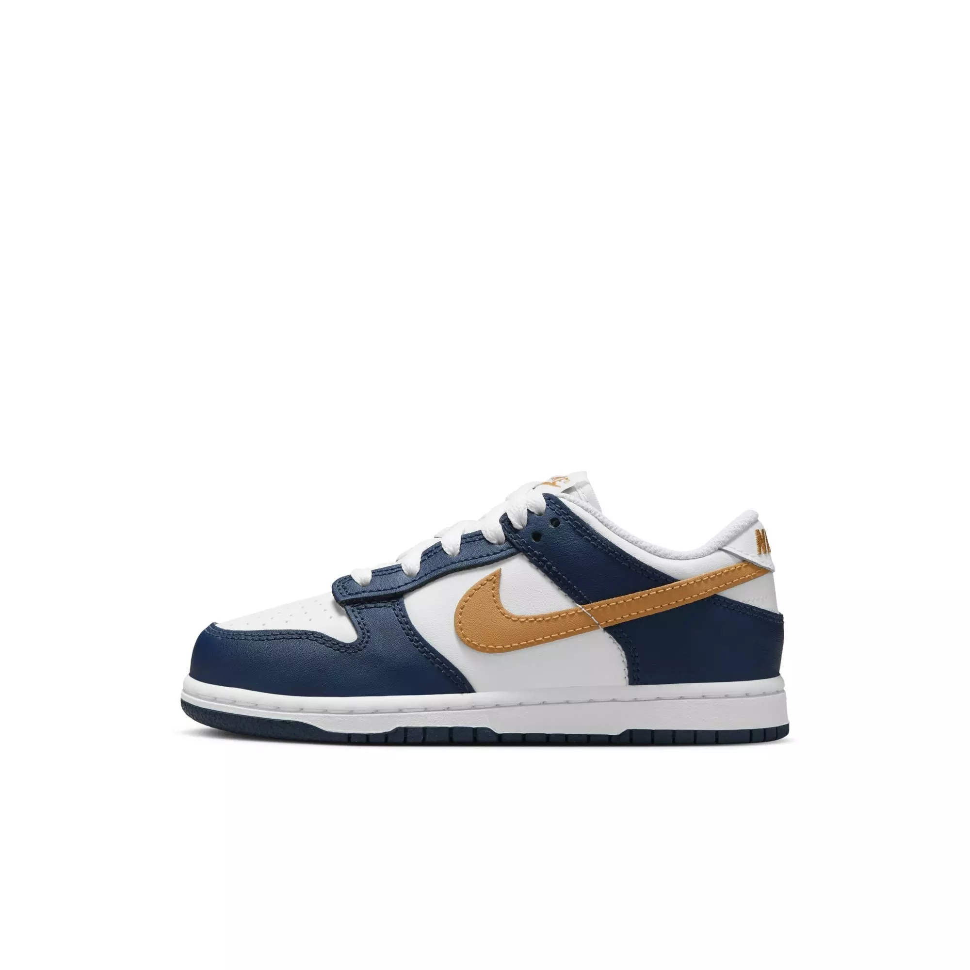 Nike Dunk Low "White/Wheat/Midnight Navy" Preschool Boys' Shoe - WHITE/NAVY/GOLD