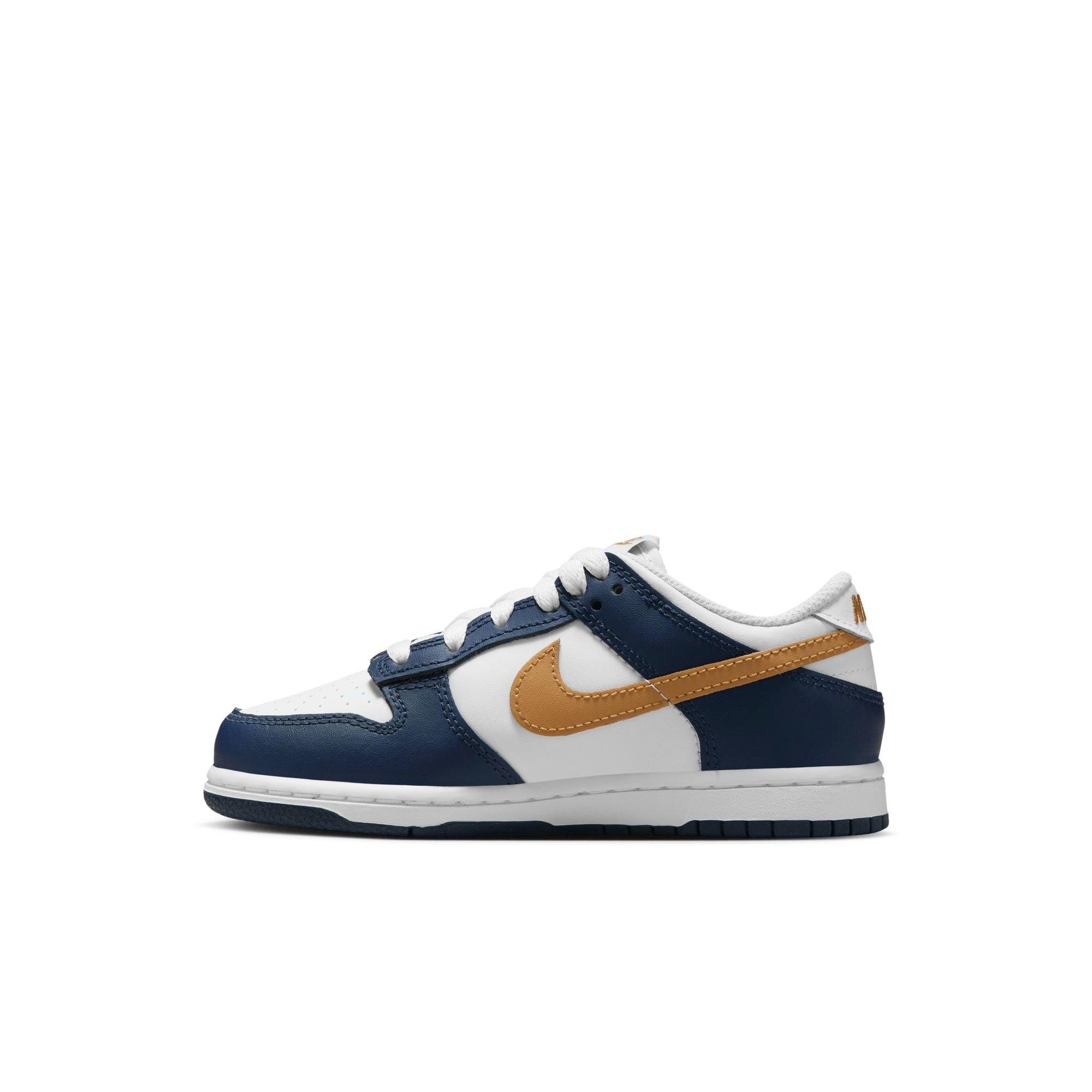 Nike Dunk Low "White/Wheat/Midnight Navy" Preschool Boys' Shoe - WHITE/NAVY/GOLD Thumbnail View 4