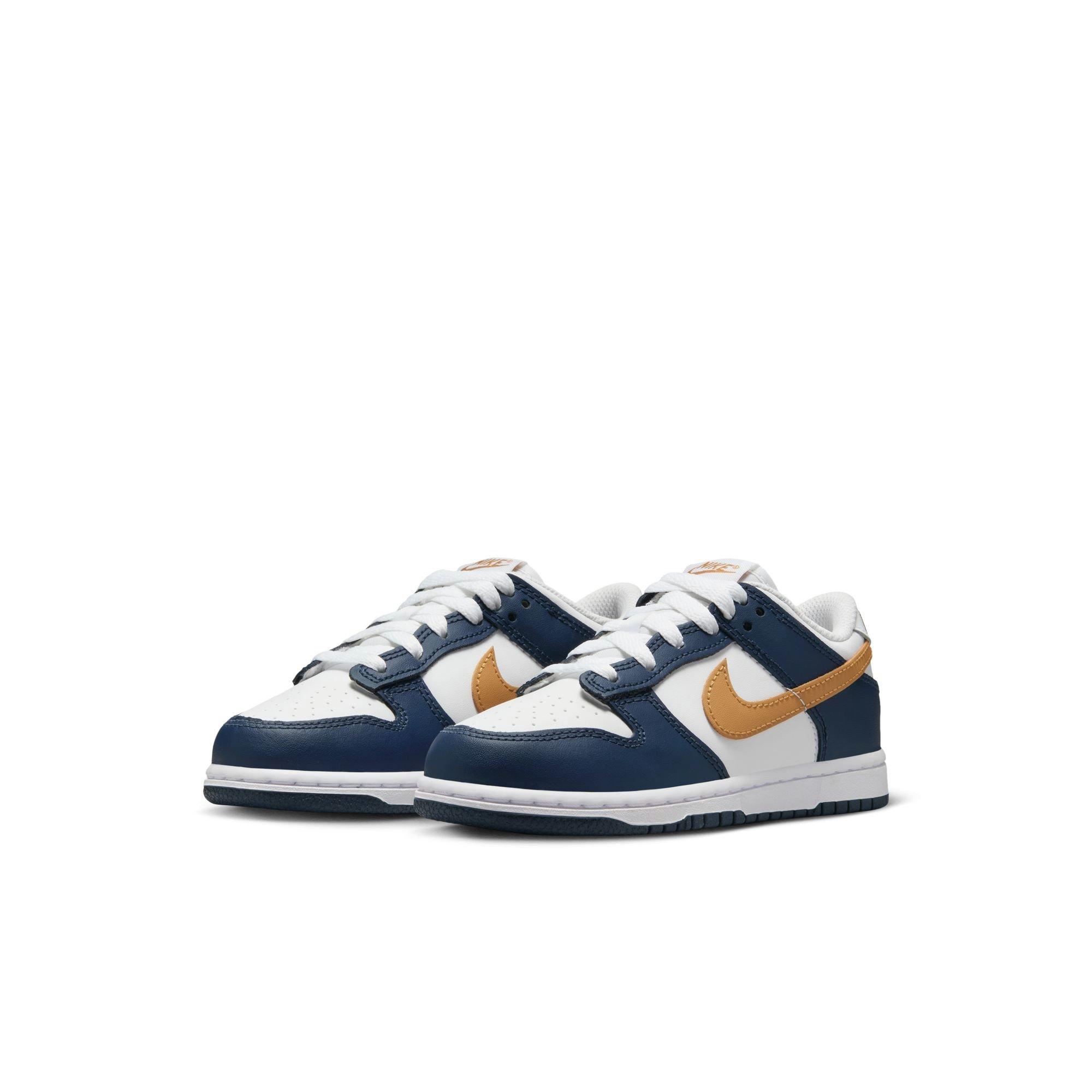 Nike Dunk Low "White/Wheat/Midnight Navy" Preschool Boys' Shoe - WHITE/NAVY/GOLD Thumbnail View 5
