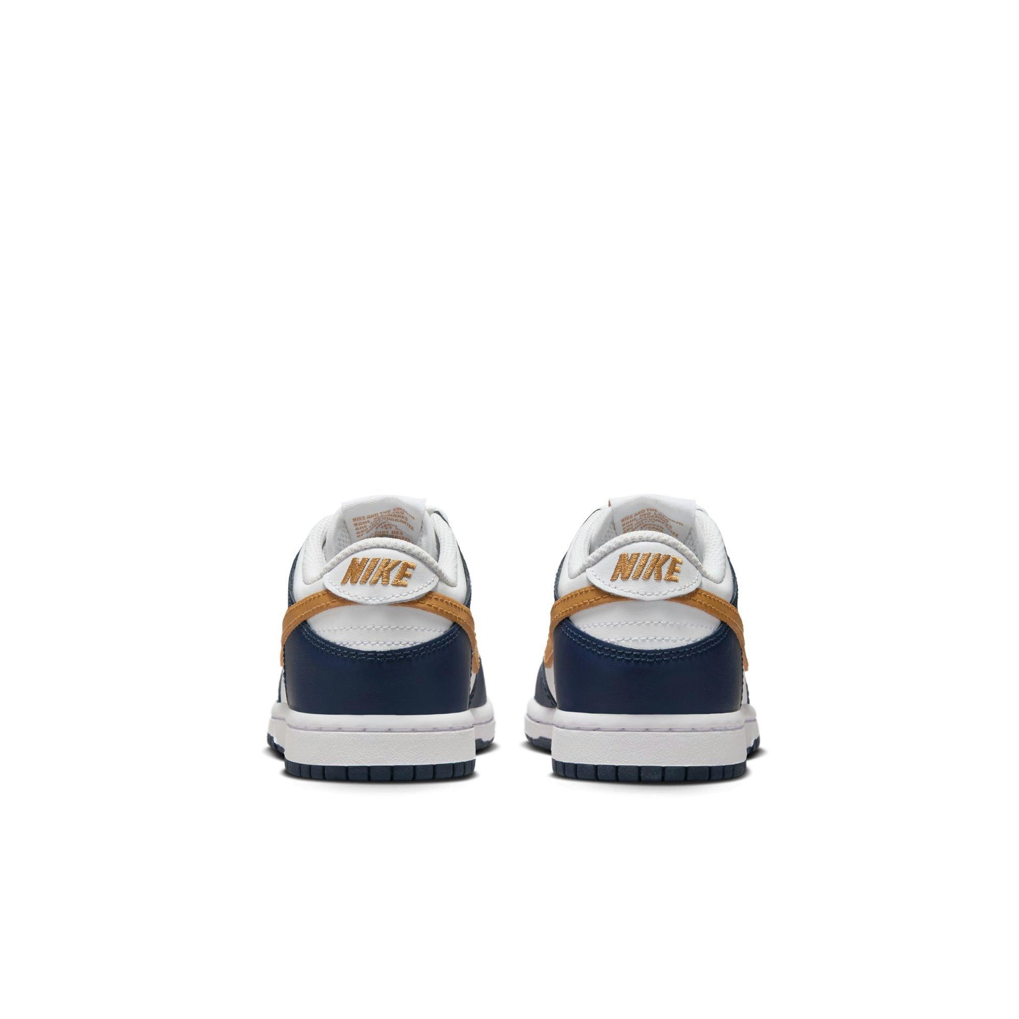 Nike Dunk Low "White/Wheat/Midnight Navy" Preschool Boys' Shoe - WHITE/NAVY/GOLD Thumbnail View 6