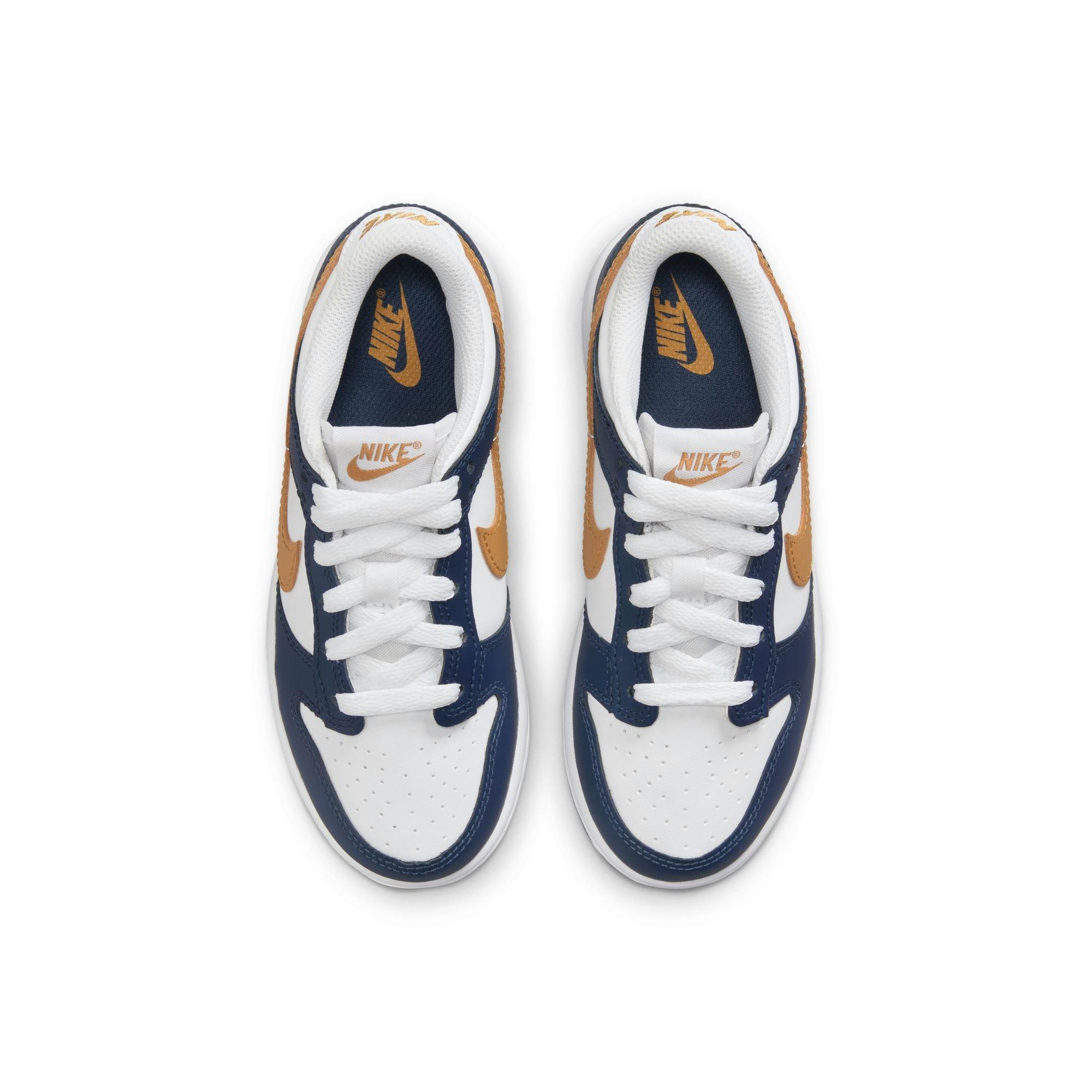 Nike Dunk Low "White/Wheat/Midnight Navy" Preschool Boys' Shoe - WHITE/NAVY/GOLD Thumbnail View 7