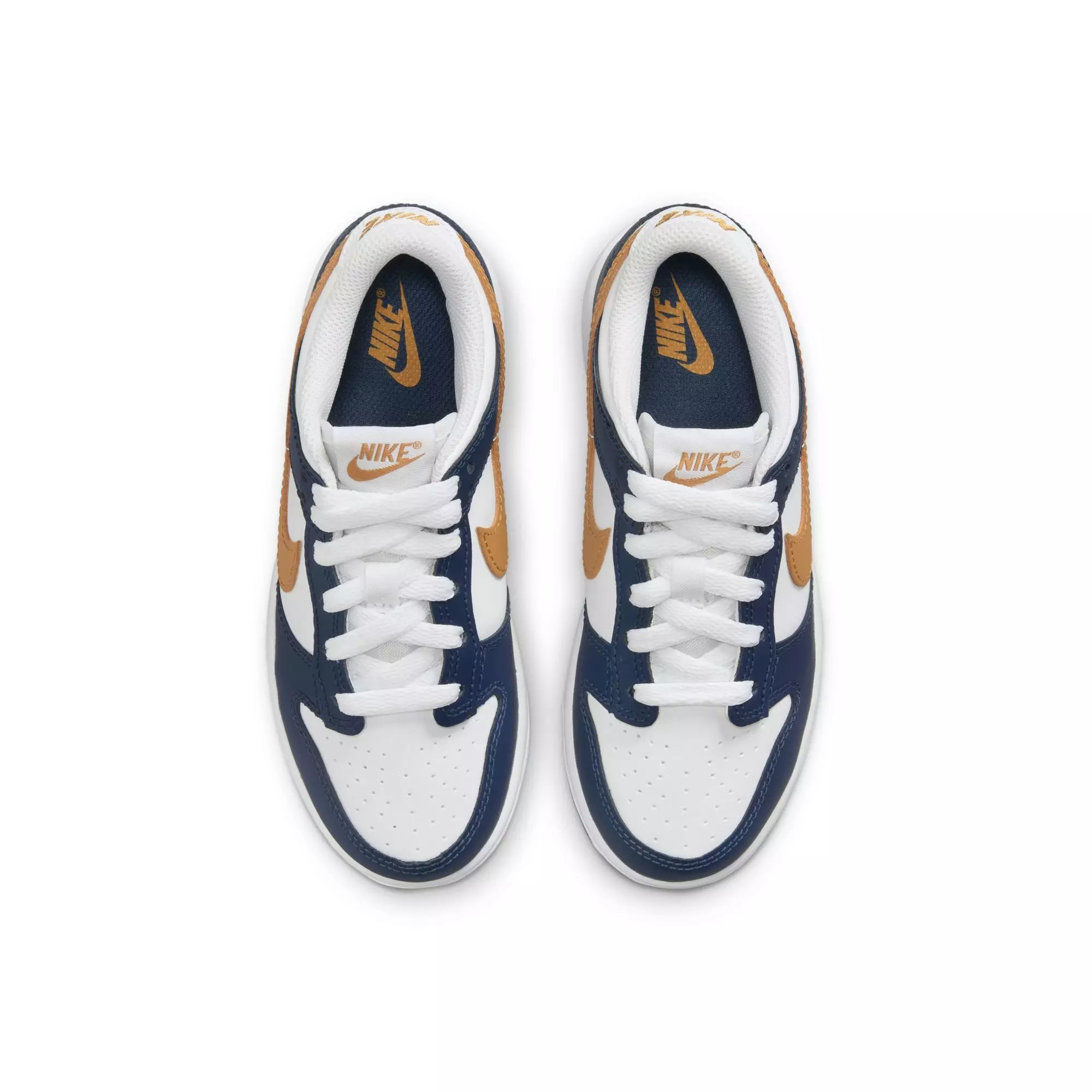 Nike Dunk Low "White/Wheat/Midnight Navy" Preschool Boys' Shoe - WHITE/NAVY/GOLD