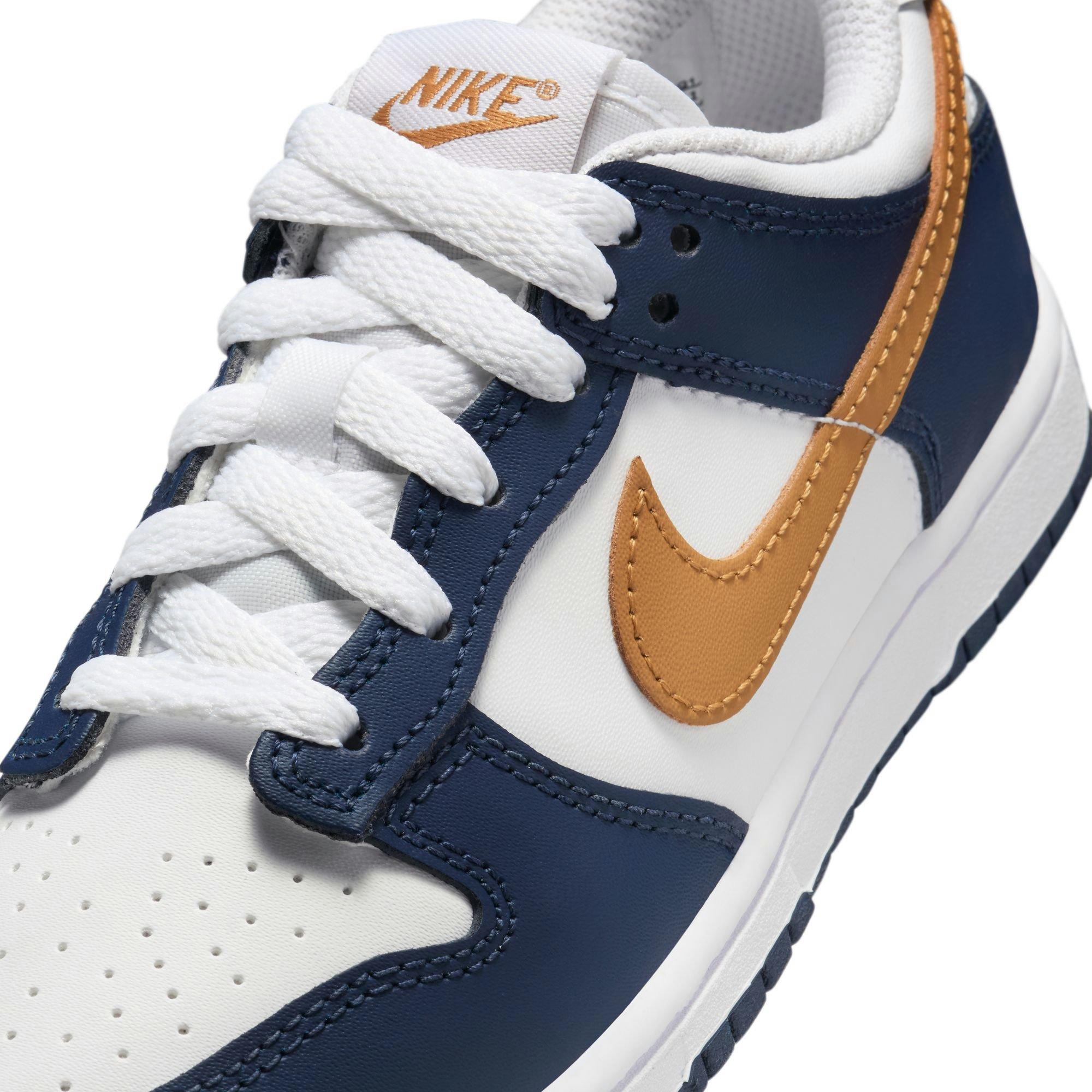 Nike Dunk Low "White/Wheat/Midnight Navy" Preschool Boys' Shoe - WHITE/NAVY/GOLD Thumbnail View 9