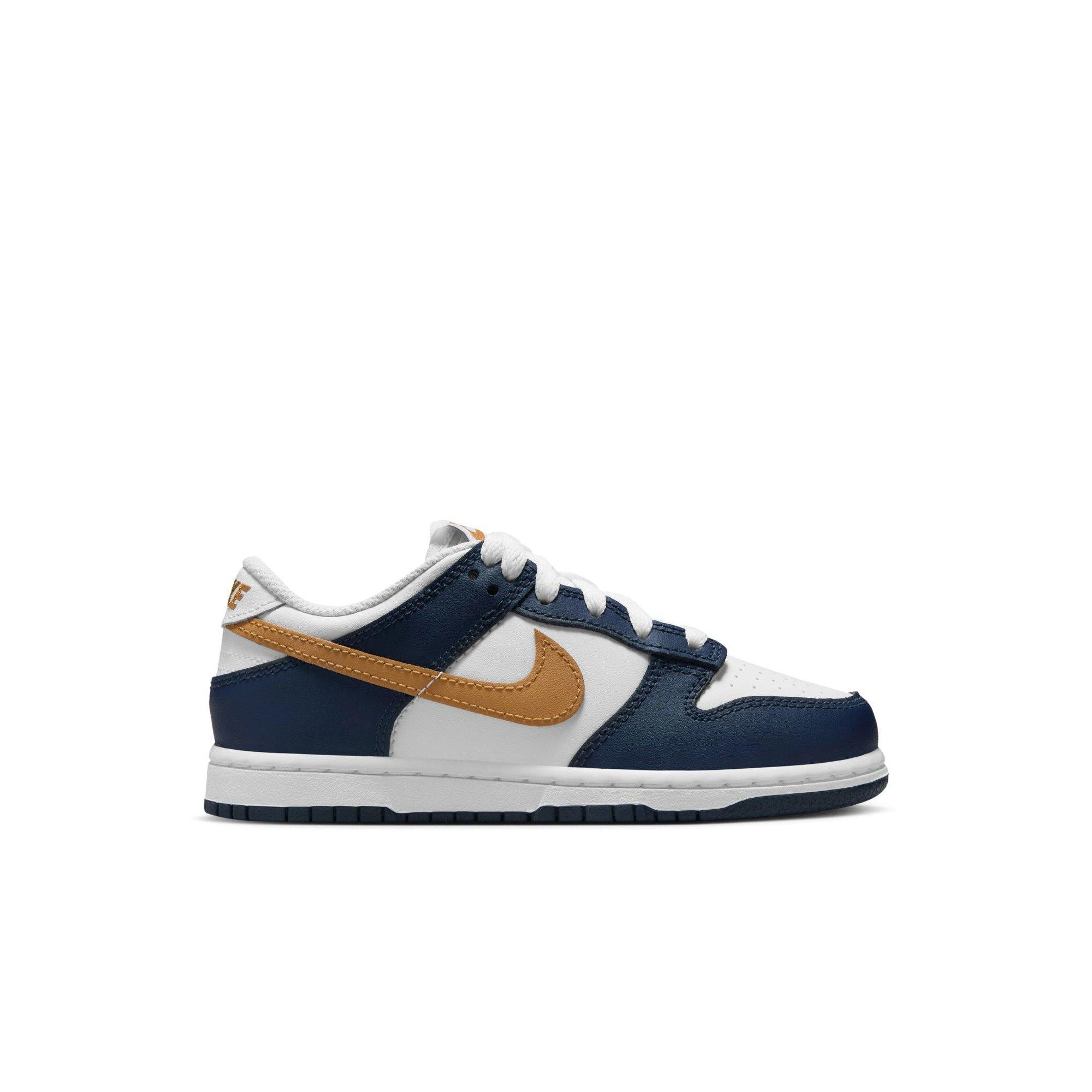Nike Dunk Low "White/Wheat/Midnight Navy" Preschool Boys' Shoe - WHITE/NAVY/GOLD Thumbnail View 1