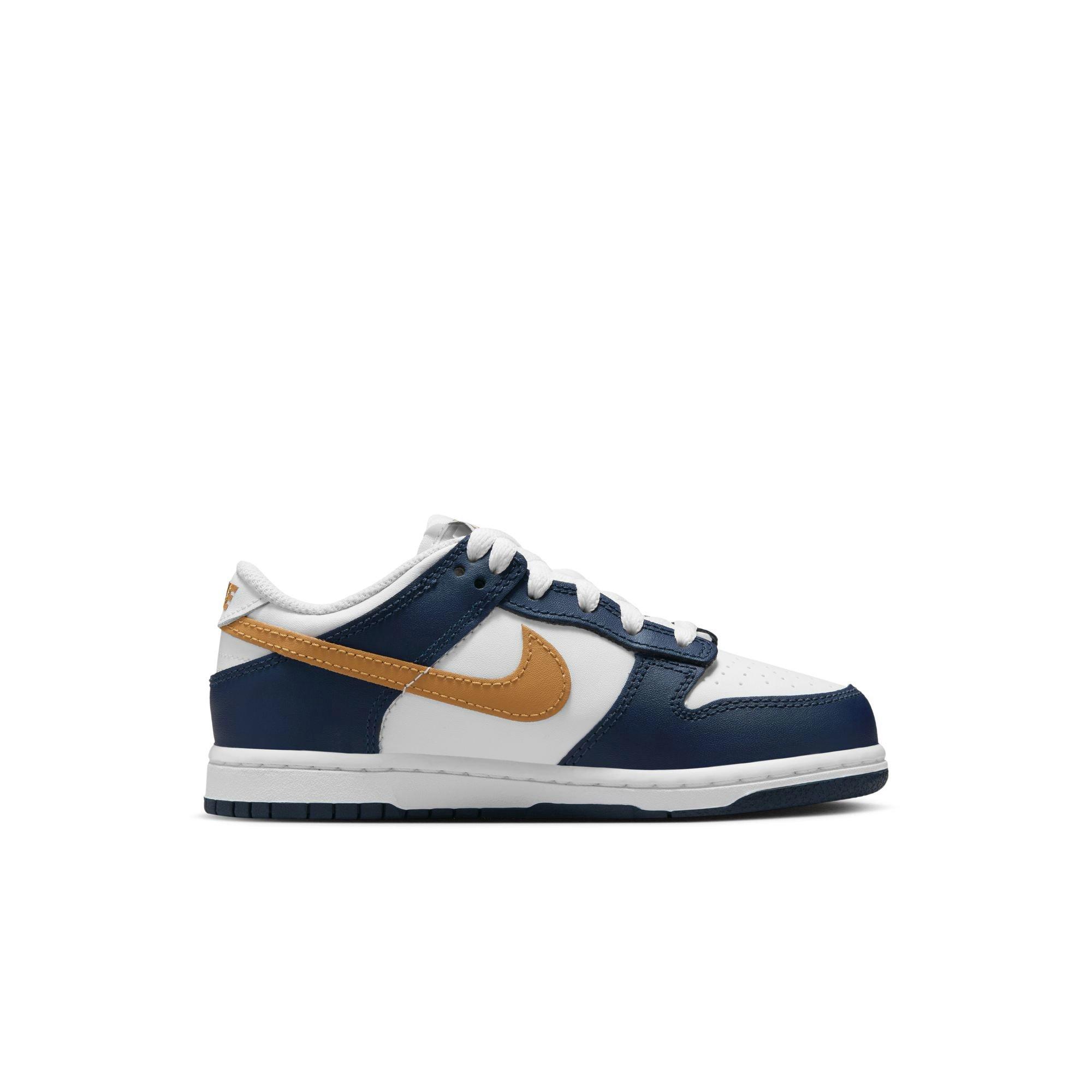 Nike Dunk Low "White/Wheat/Midnight Navy" Preschool Boys' Shoe - WHITE/NAVY/GOLD Thumbnail View 2