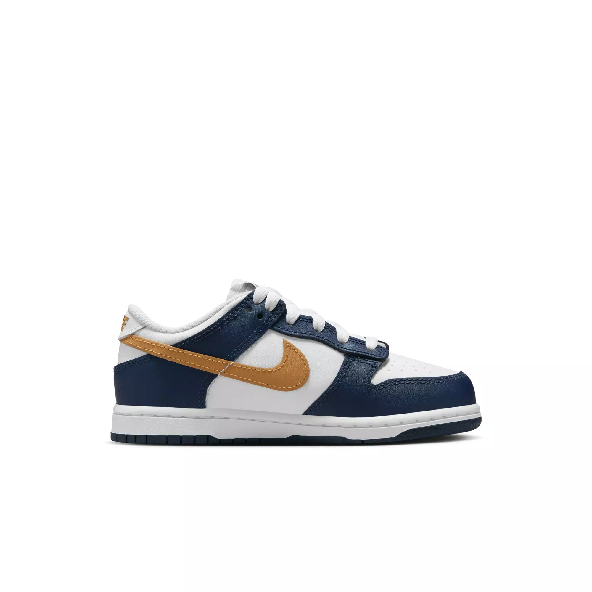 Nike Dunk Low "White/Wheat/Midnight Navy" Preschool Boys' Shoe - WHITE/NAVY/GOLD