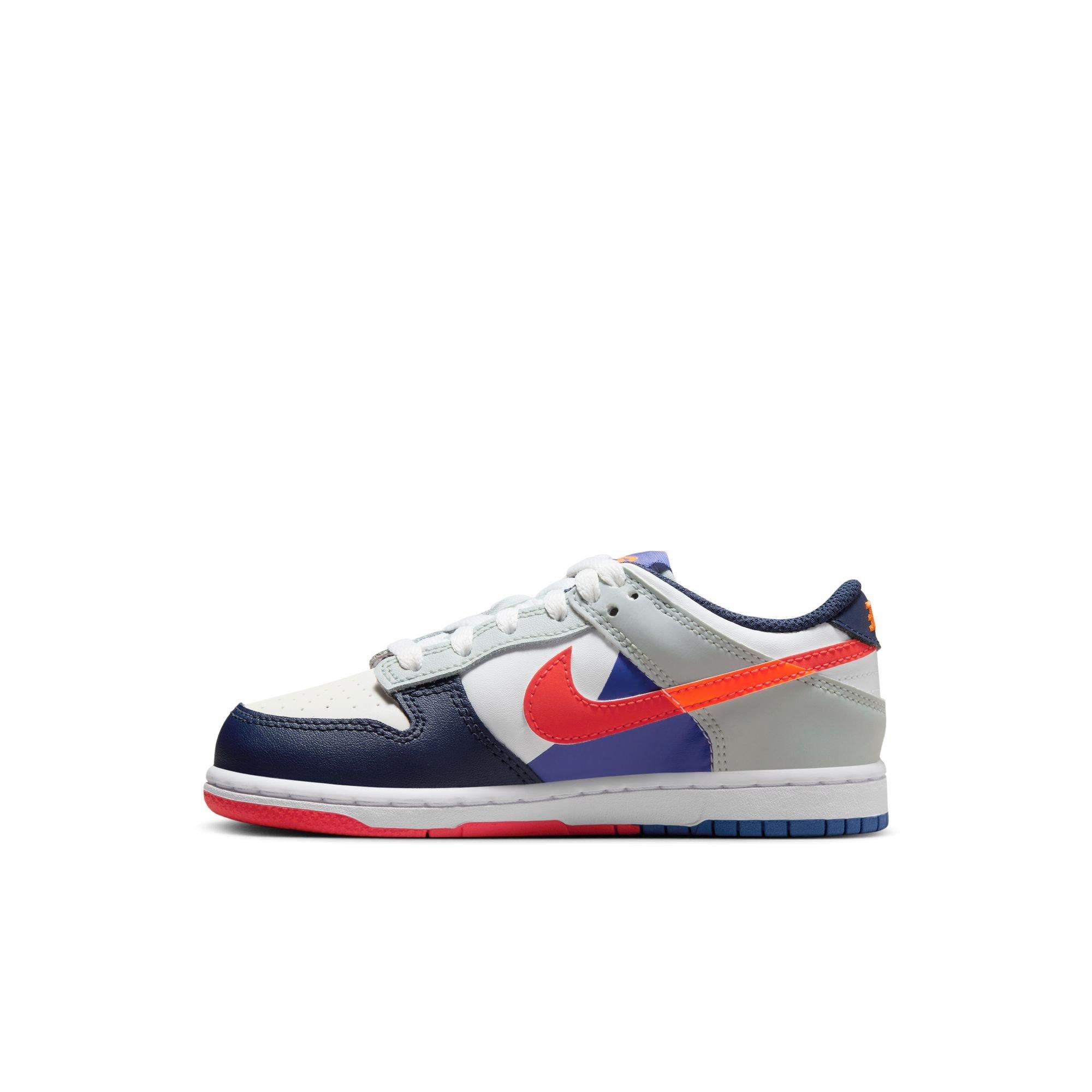 Nike Dunk Low SE Preschool Kids' "White/Light Silver/Midnight Navy" Shoe
