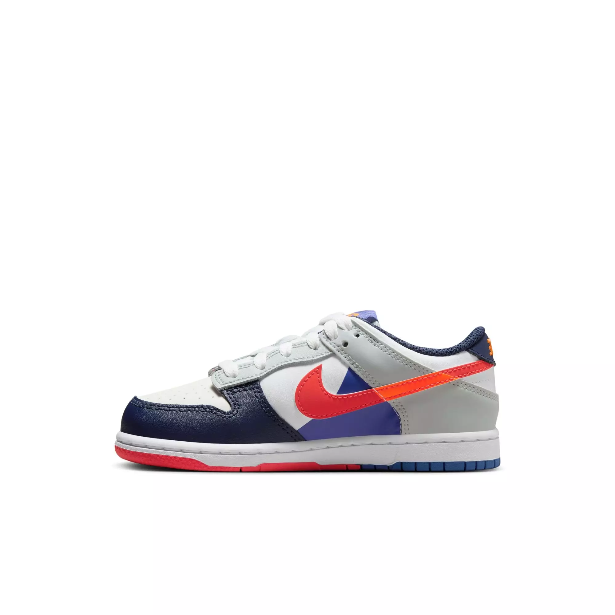 Nike Dunk Low SE "White/Light Silver/Midnight Navy" Preschool Kids' Shoe - WHITE/MULTI