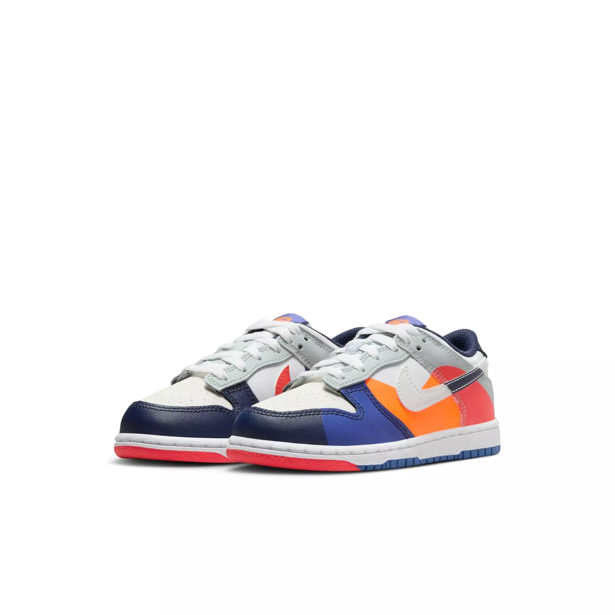 Nike Dunk Low SE "White/Light Silver/Midnight Navy" Preschool Kids' Shoe - WHITE/MULTI