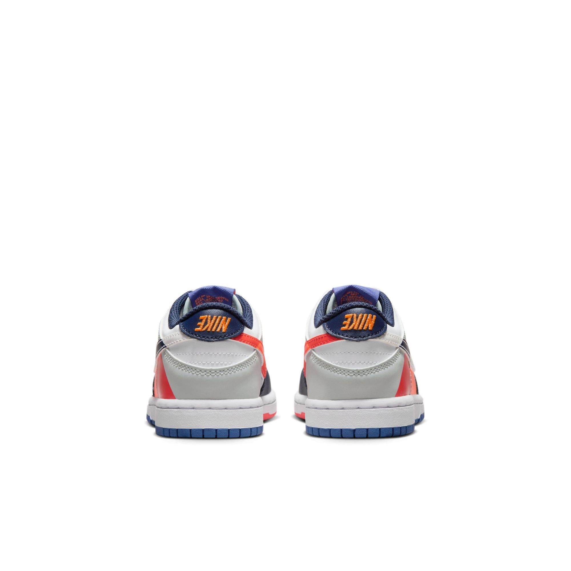 Nike Dunk Low SE Preschool Kids' "White/Light Silver/Midnight Navy" Shoe
