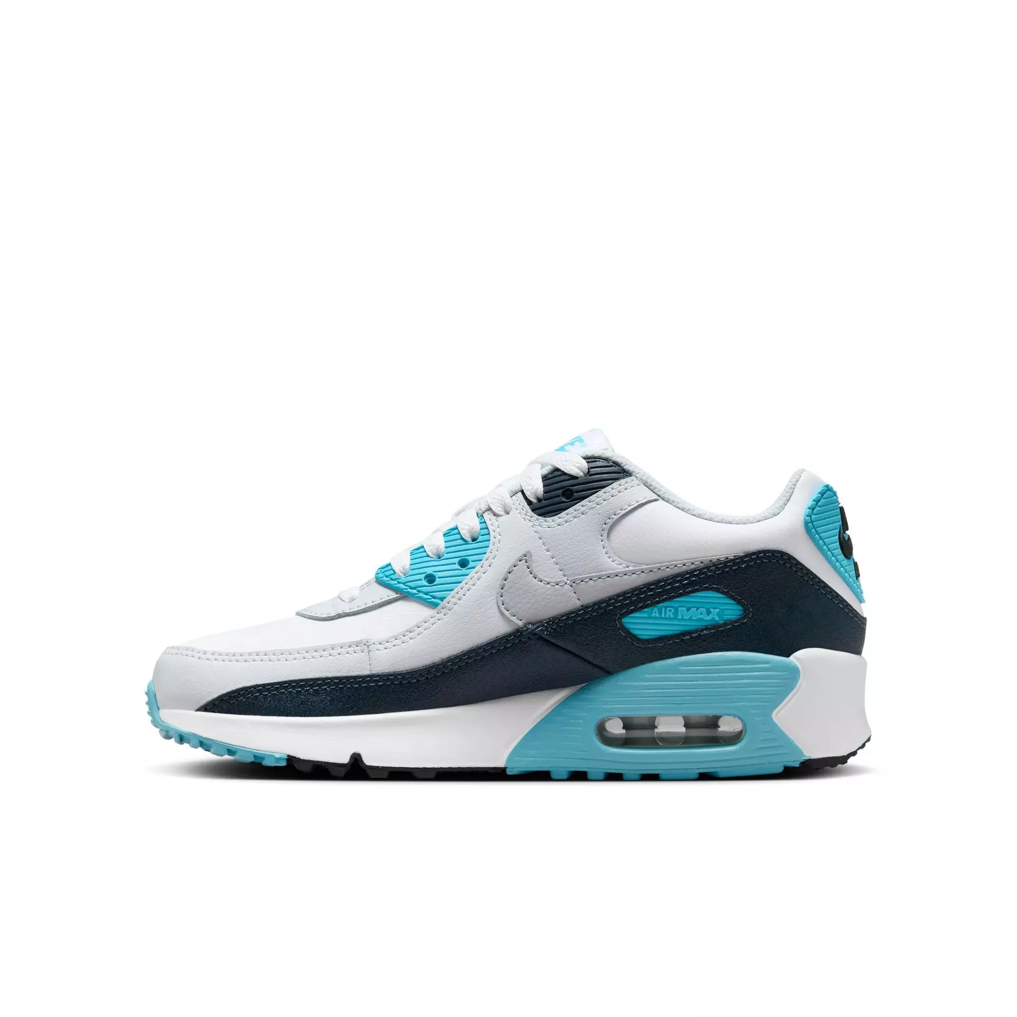 Nike Air Max 90 "White/Wolf Grey/Baltic Blue/Armory Navy" Preschool Boys' Shoe - WHITE/GREY