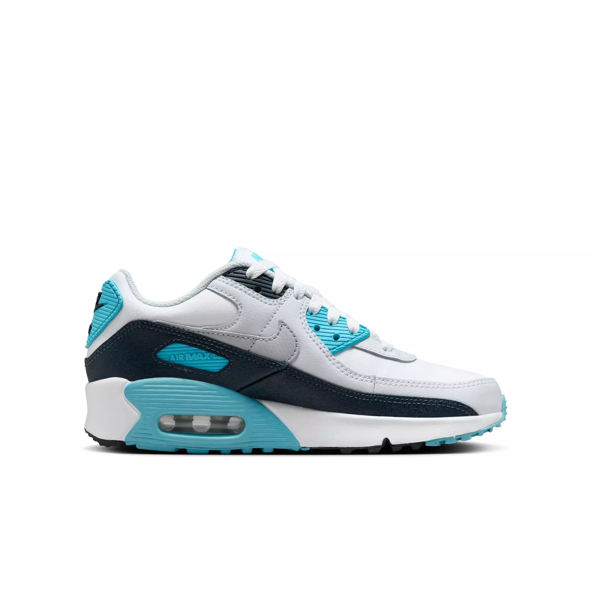 Nike Air Max 90 "White/Wolf Grey/Baltic Blue/Armory Navy" Preschool Boys' Shoe - WHITE/GREY