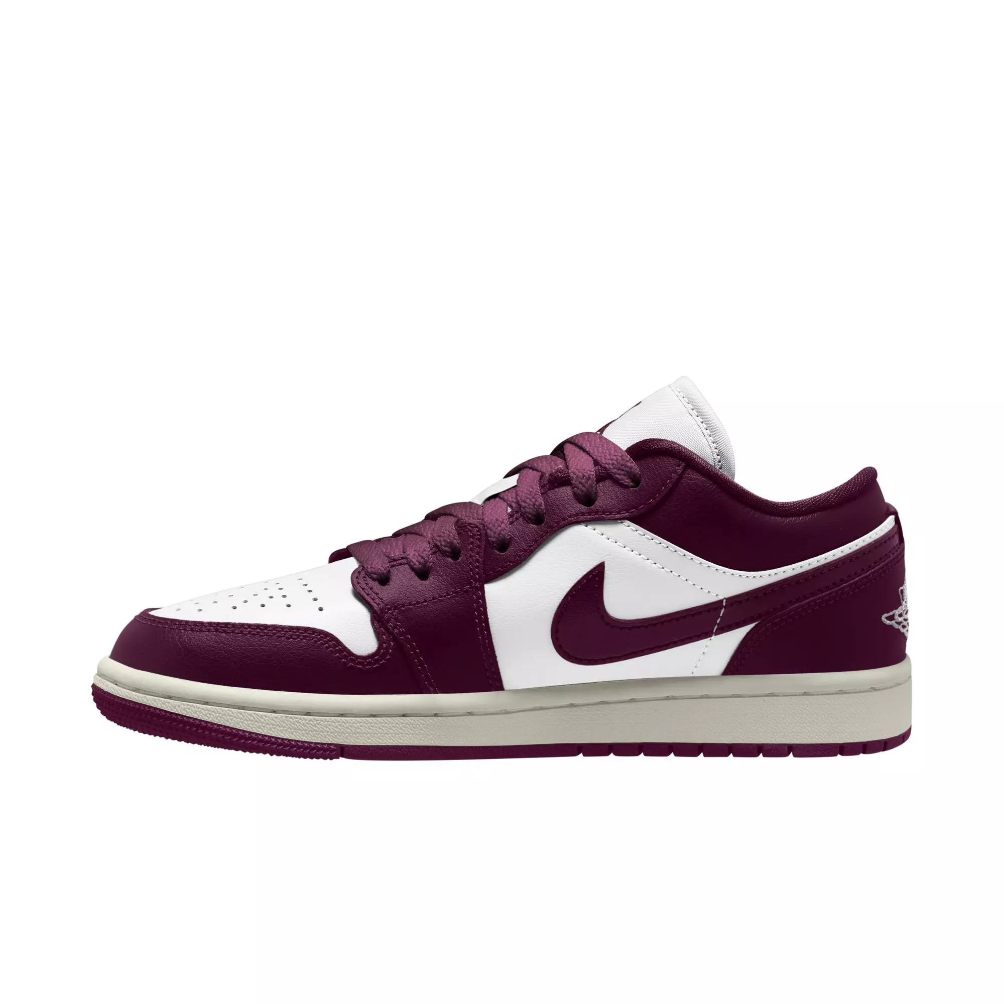 Jordan 1 Low "White/Bordeaux/Sail" Women's Shoe - WHITE/PURPLE