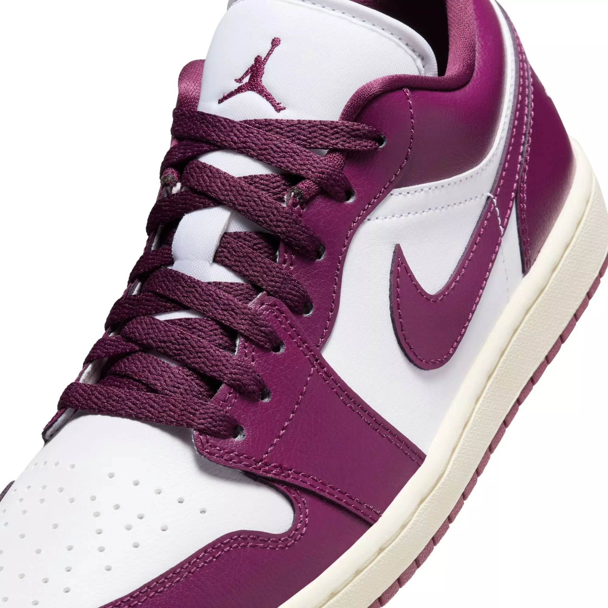 Jordan 1 Low "White/Bordeaux/Sail" Women's Shoe - WHITE/PURPLE