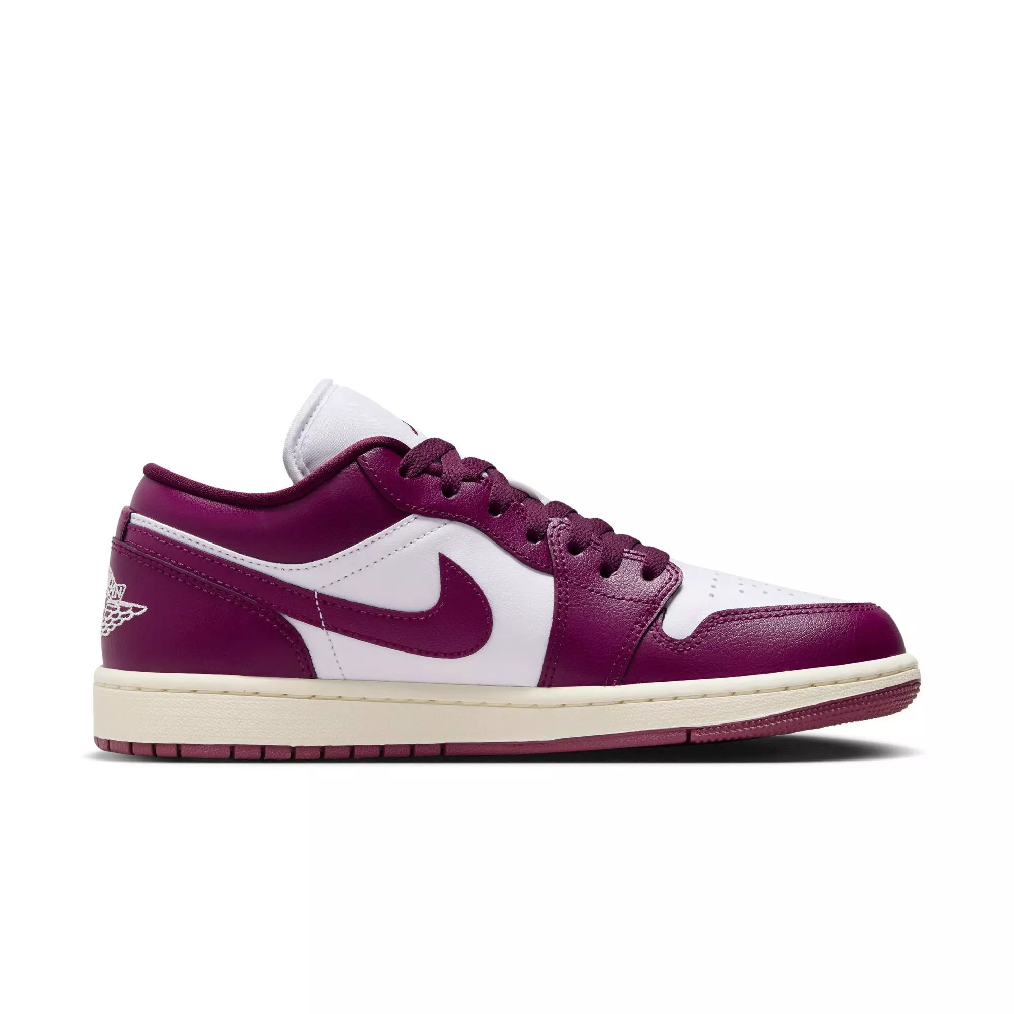 Jordan 1 Low "White/Bordeaux/Sail" Women's Shoe - WHITE/PURPLE