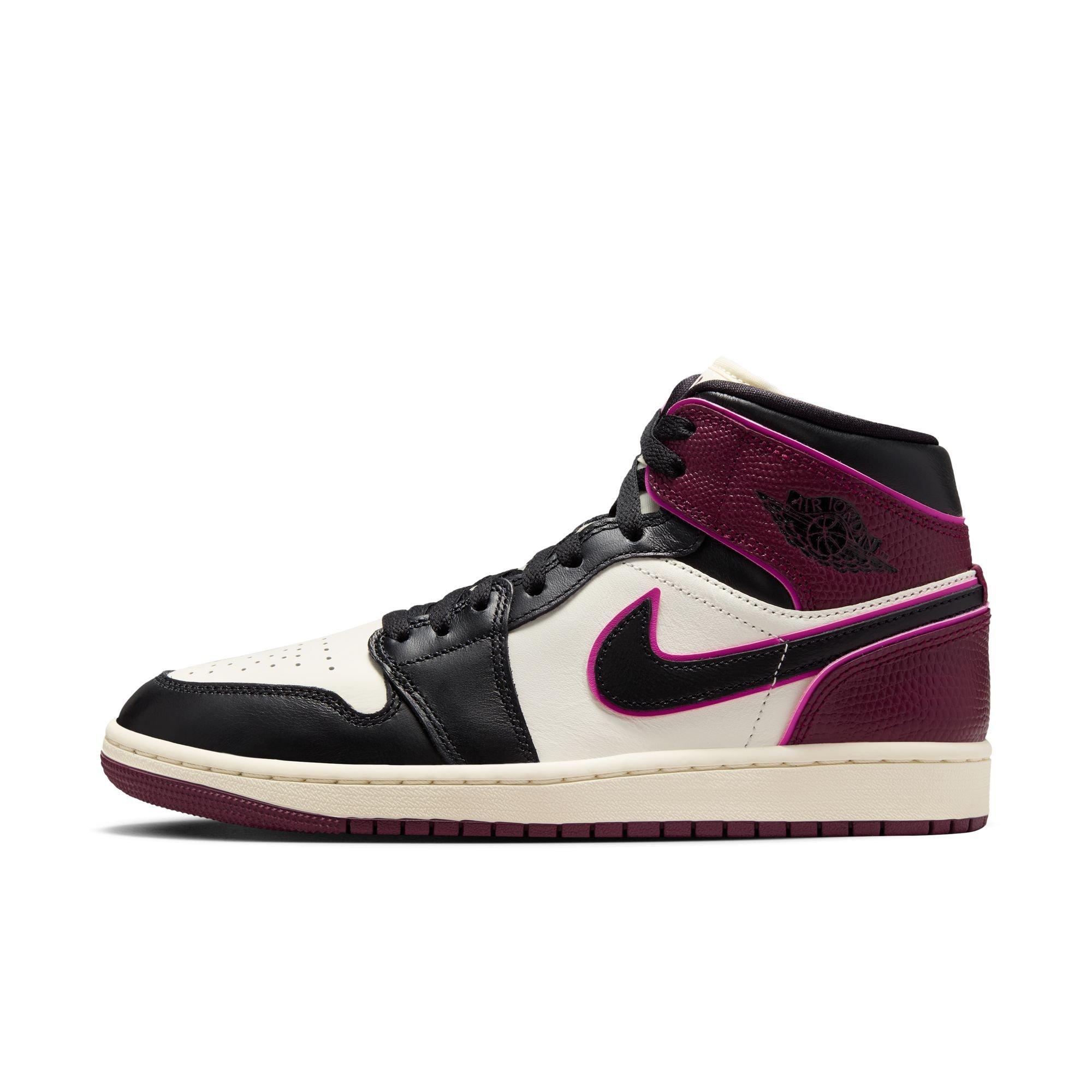 Jordan 1 Mid SE "Sail/Black/Active Pink/Bordeaux" Women's Shoe - BLACK/PURPLE Thumbnail View 3