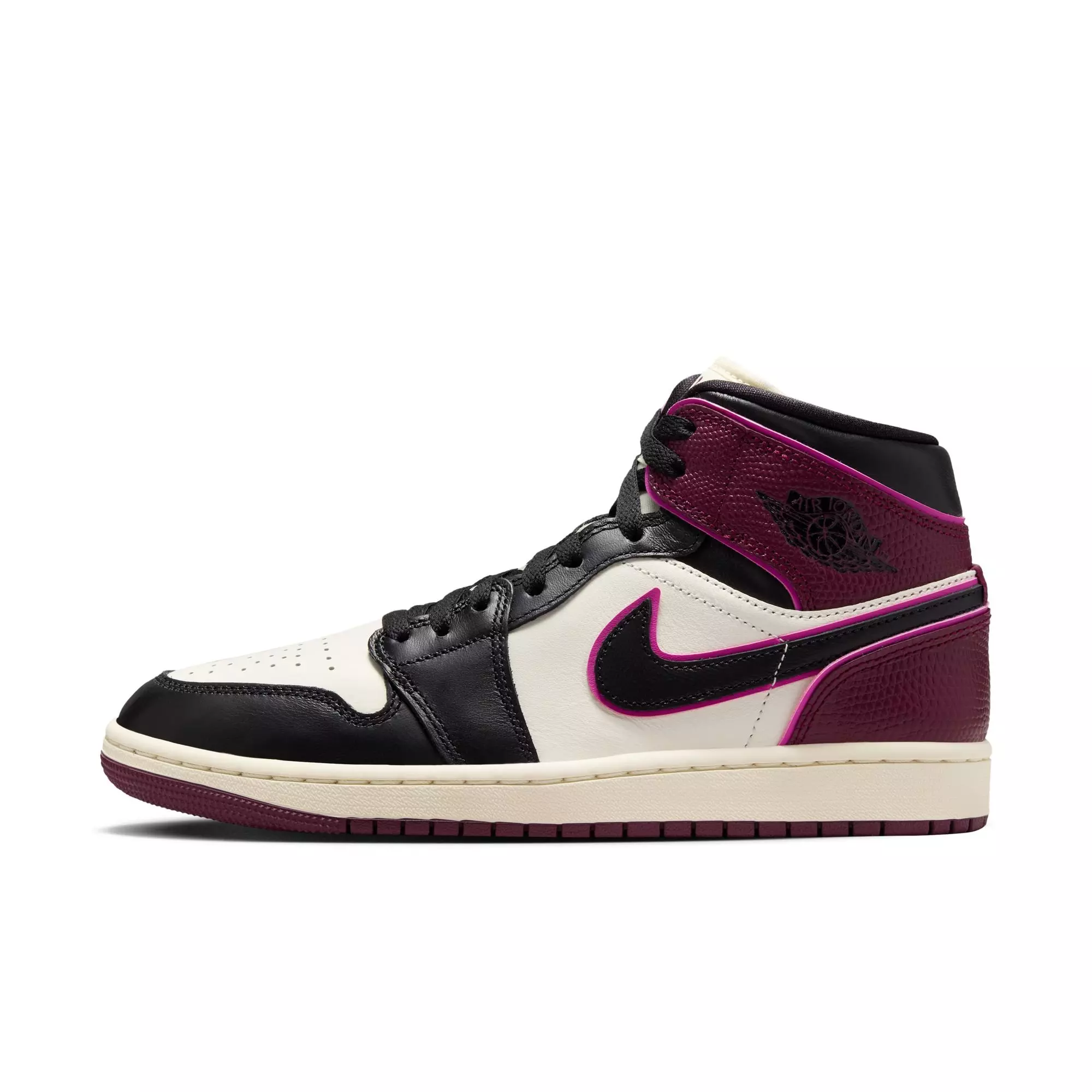 Jordan 1 Mid SE "Sail/Black/Active Pink/Bordeaux" Women's Shoe - BLACK/PURPLE