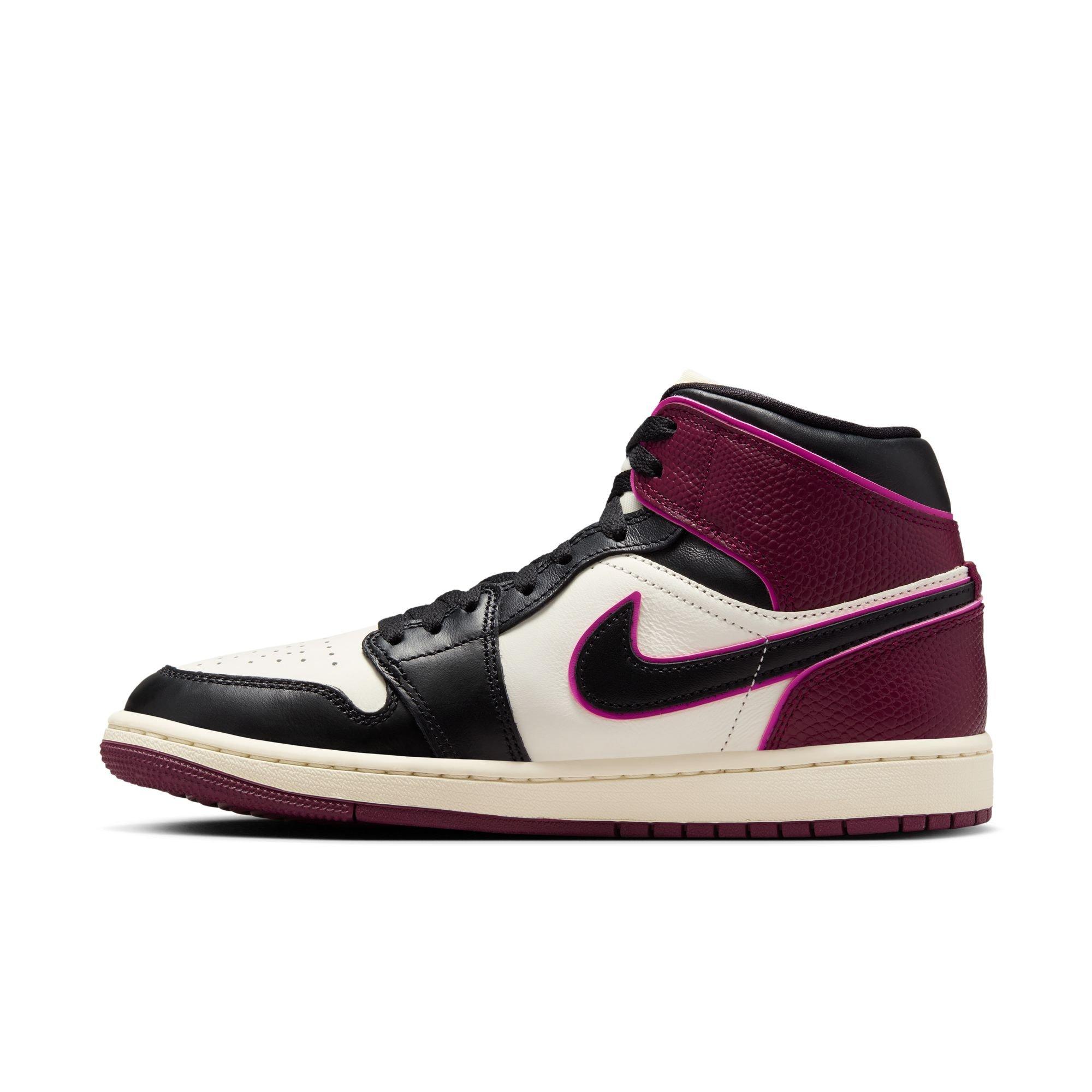 Jordan 1 Mid SE "Sail/Black/Active Pink/Bordeaux" Women's Shoe - BLACK/PURPLE Thumbnail View 4