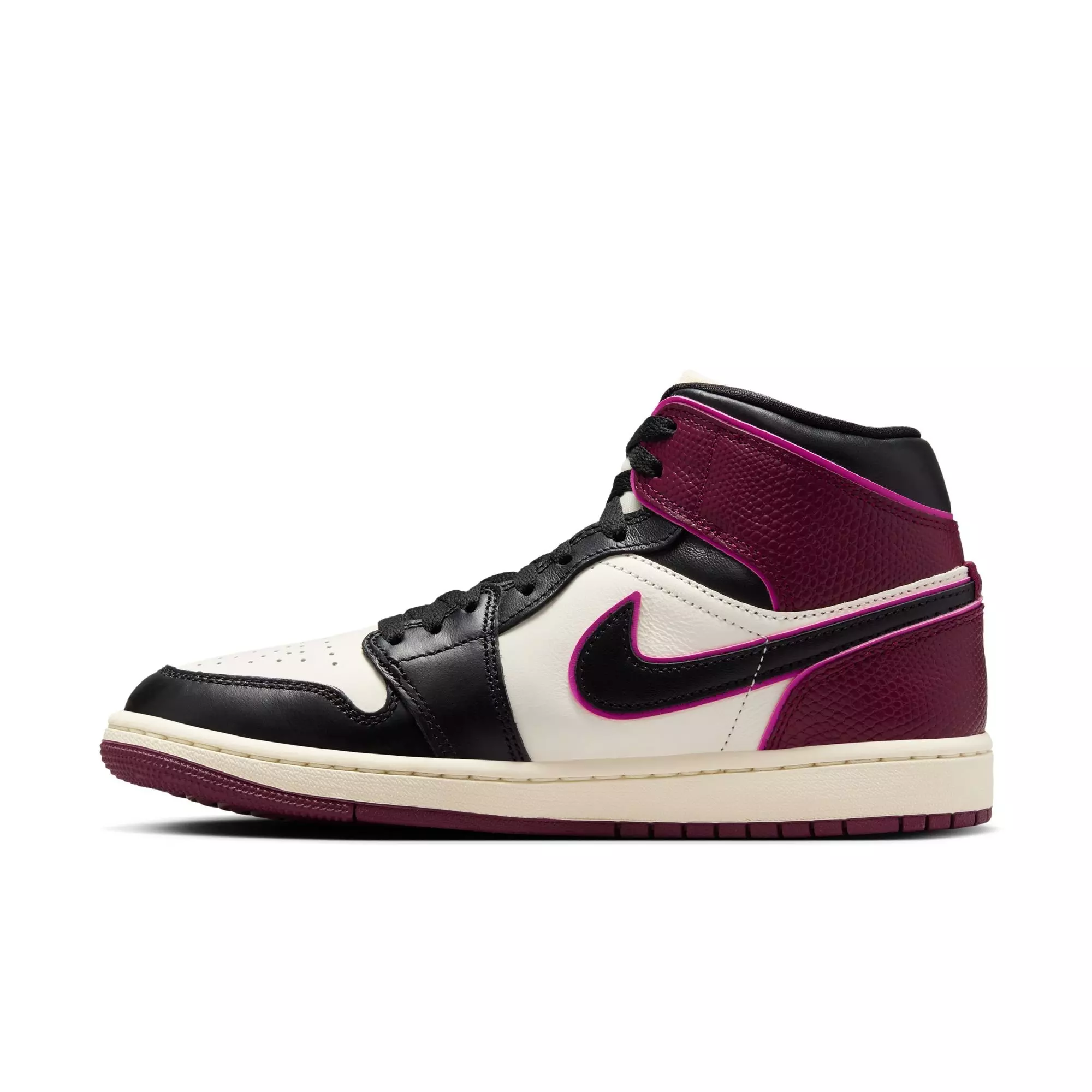 Jordan 1 Mid SE "Sail/Black/Active Pink/Bordeaux" Women's Shoe - BLACK/PURPLE