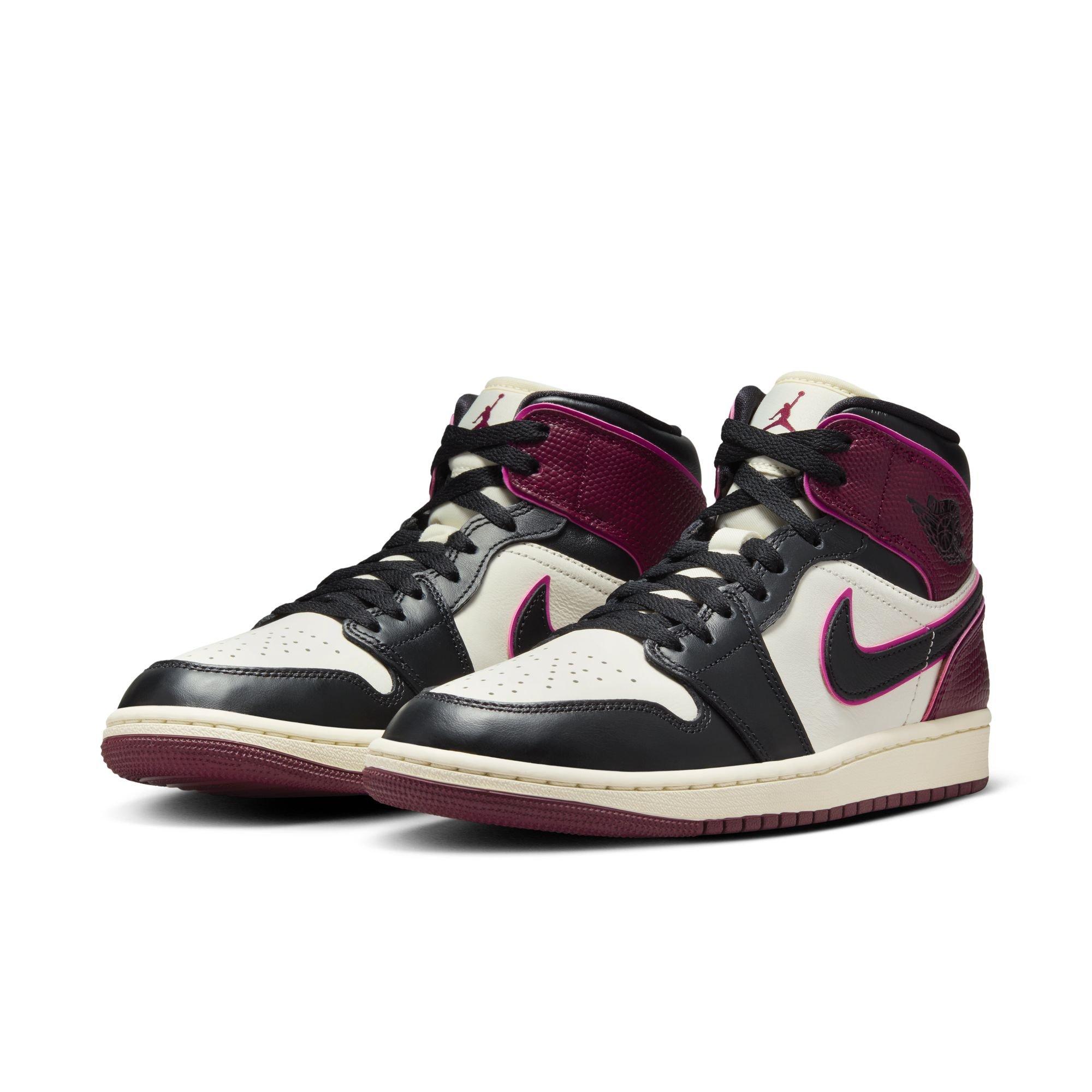 Jordan 1 Mid SE "Sail/Black/Active Pink/Bordeaux" Women's Shoe - BLACK/PURPLE Thumbnail View 5