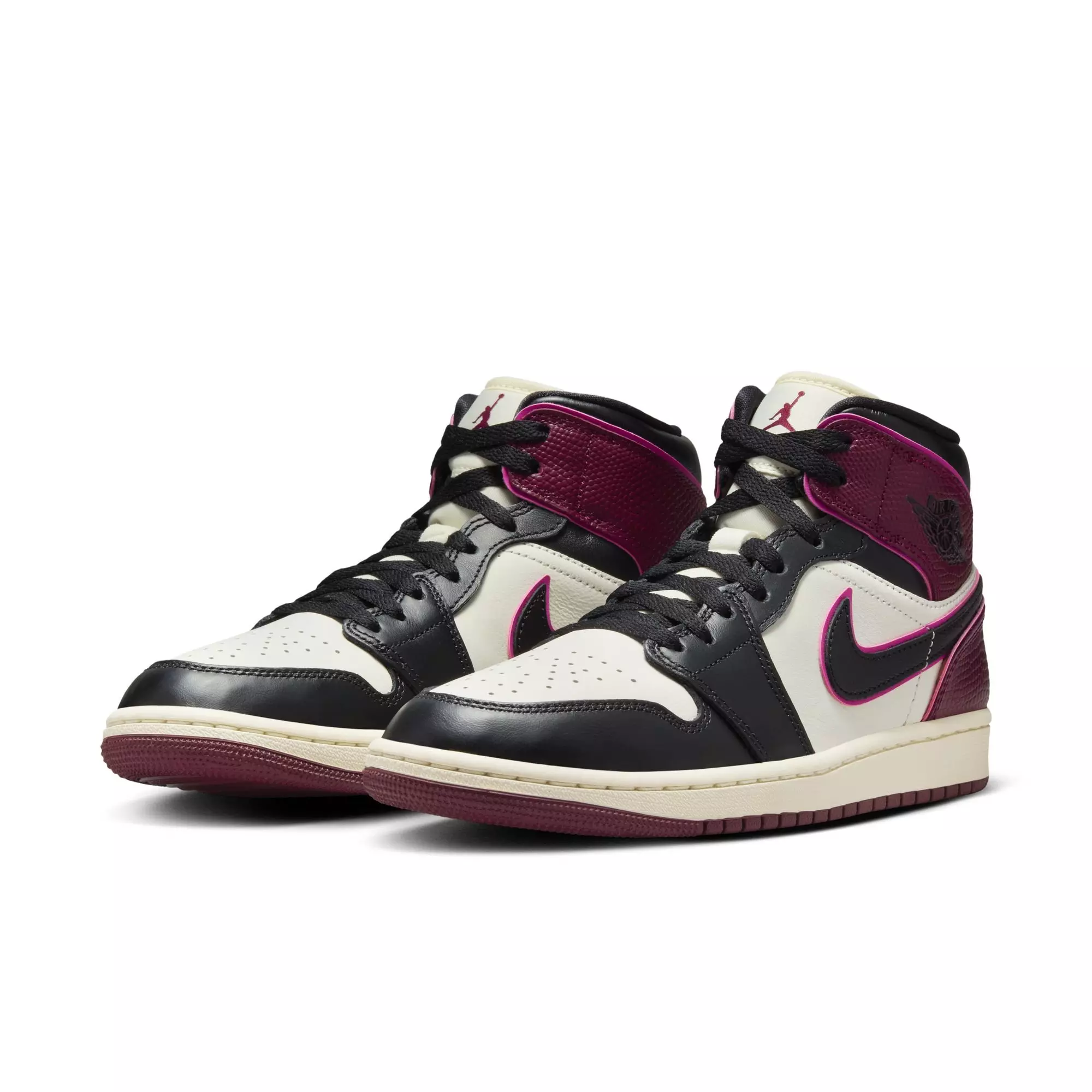 Jordan 1 Mid SE "Sail/Black/Active Pink/Bordeaux" Women's Shoe - BLACK/PURPLE