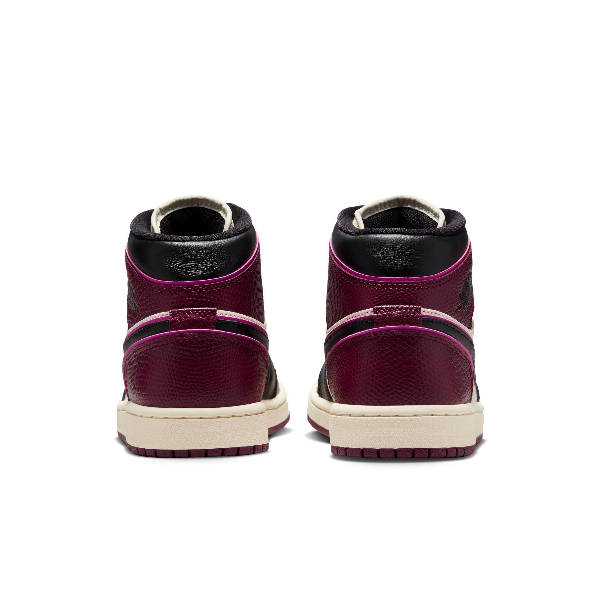 Jordan 1 Mid SE "Sail/Black/Active Pink/Bordeaux" Women's Shoe - BLACK/PURPLE Thumbnail View 6