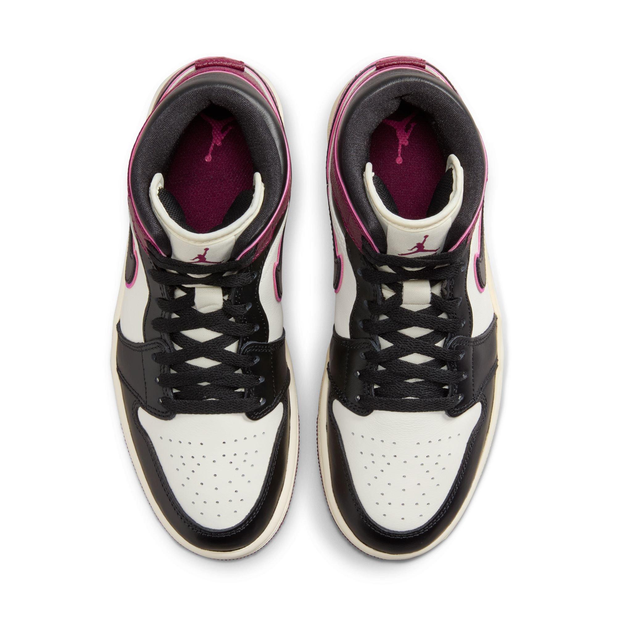 Jordan 1 Mid SE "Sail/Black/Active Pink/Bordeaux" Women's Shoe - BLACK/PURPLE Thumbnail View 7