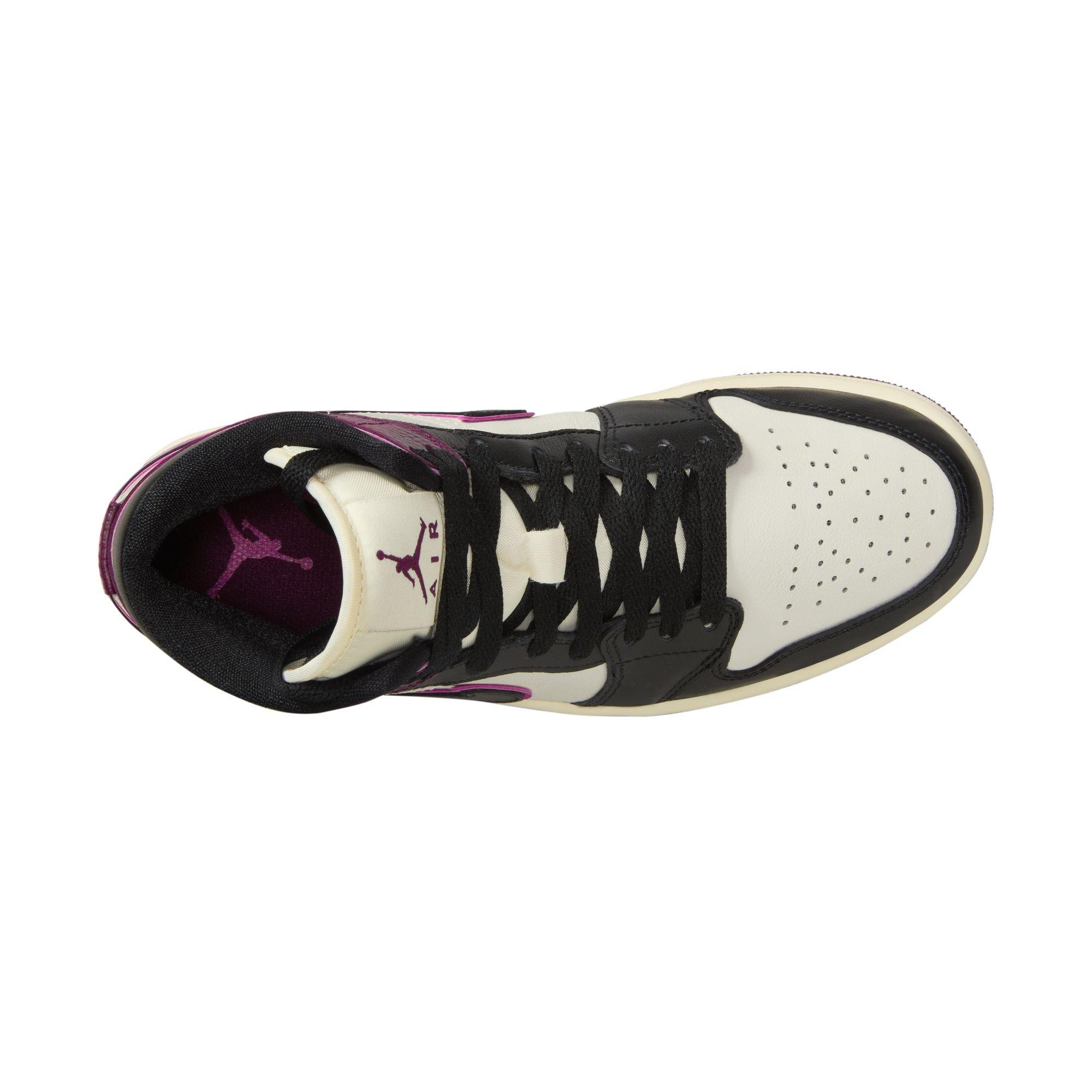 Jordan 1 Mid SE "Sail/Black/Active Pink/Bordeaux" Women's Shoe - BLACK/PURPLE Thumbnail View 8