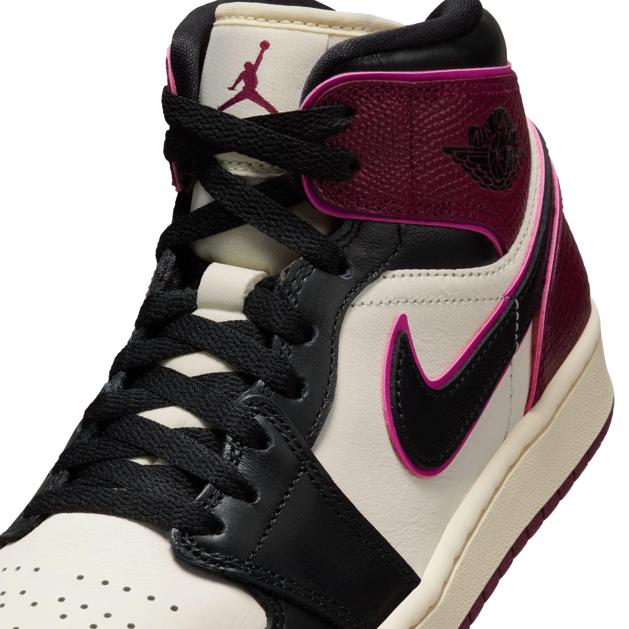 Jordan 1 Mid SE "Sail/Black/Active Pink/Bordeaux" Women's Shoe - BLACK/PURPLE Thumbnail View 10