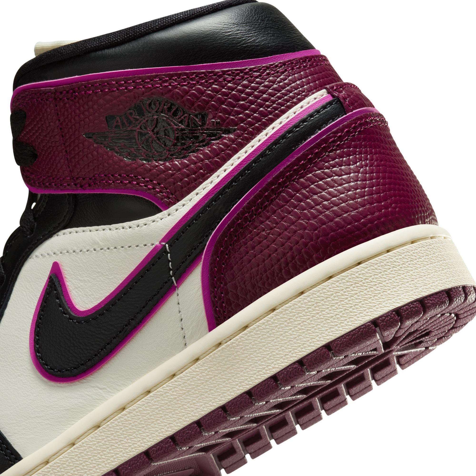 Jordan 1 Mid SE "Sail/Black/Active Pink/Bordeaux" Women's Shoe - BLACK/PURPLE Thumbnail View 11