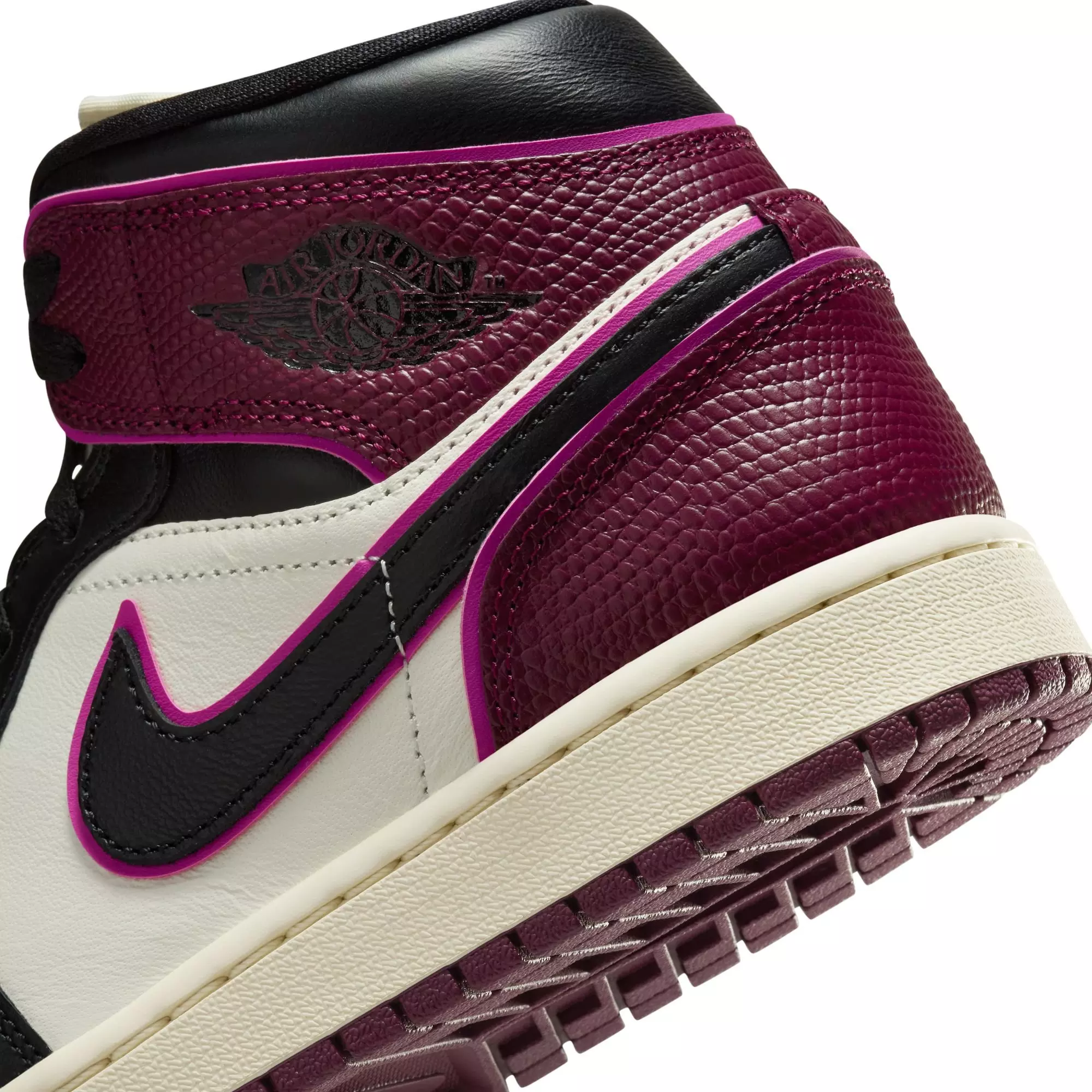 Jordan 1 Mid SE "Sail/Black/Active Pink/Bordeaux" Women's Shoe - BLACK/PURPLE