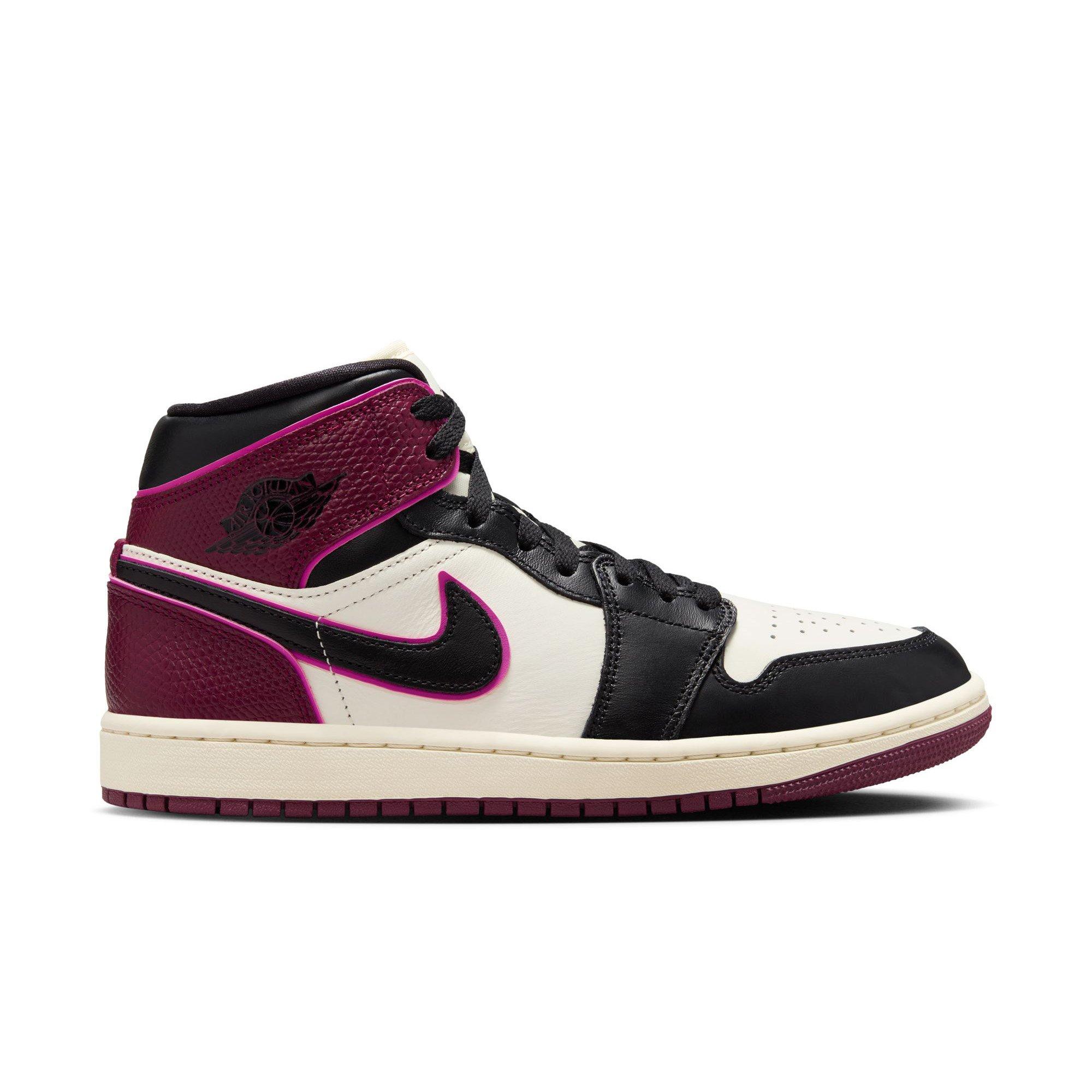 Jordan 1 Mid SE "Sail/Black/Active Pink/Bordeaux" Women's Shoe - BLACK/PURPLE Thumbnail View 1