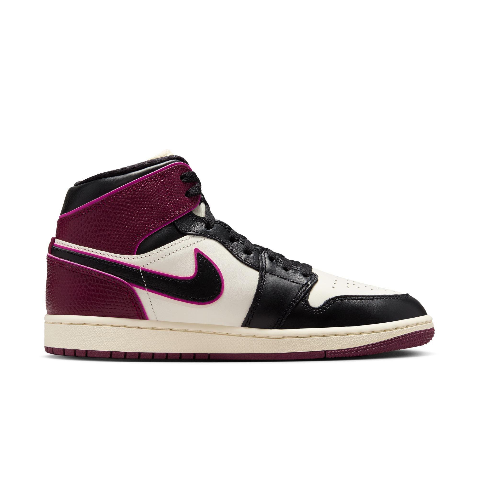 Jordan 1 Mid SE "Sail/Black/Active Pink/Bordeaux" Women's Shoe - BLACK/PURPLE Thumbnail View 2