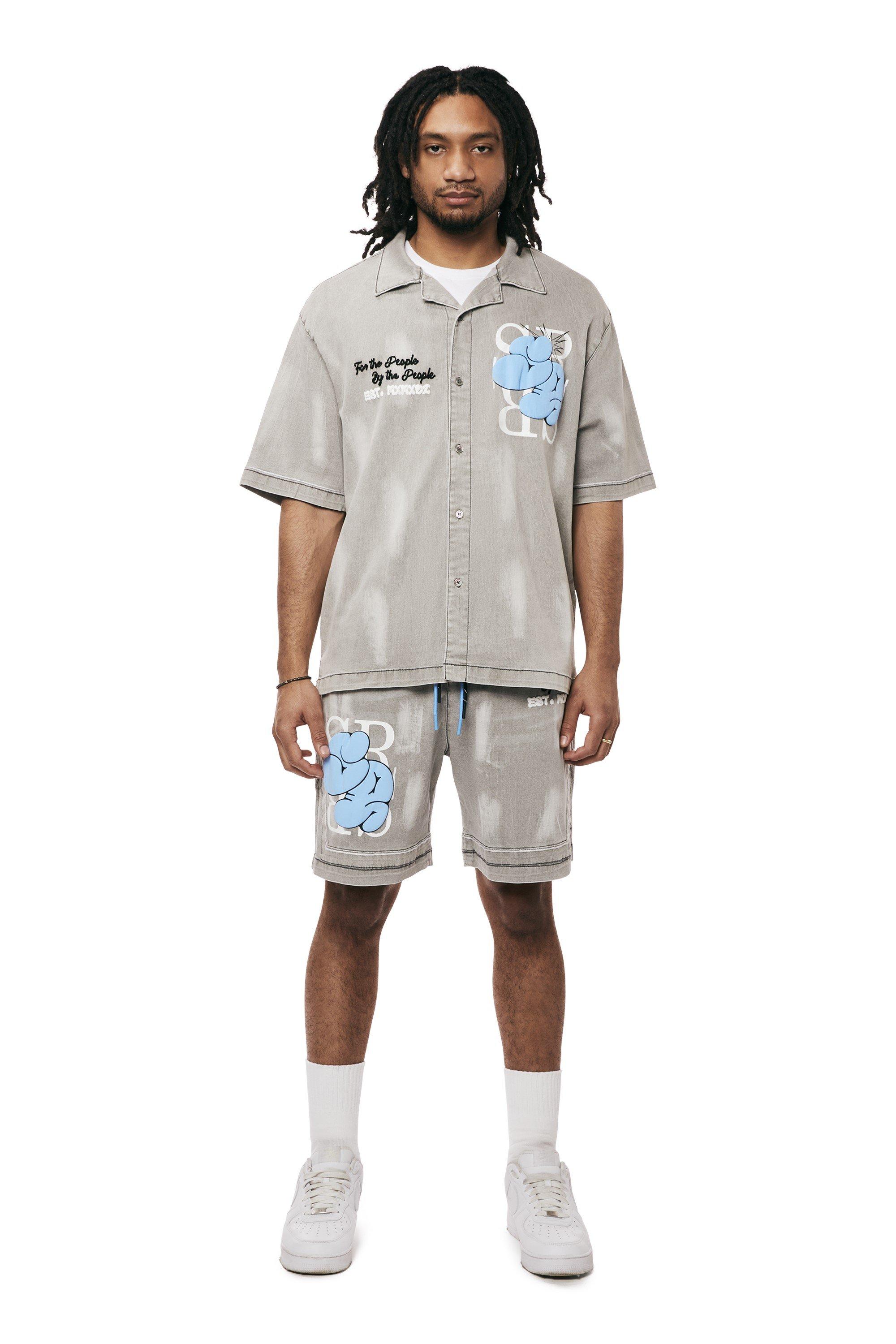 Smoke Rise Men's Puff Print Denim Shorts - GREY Thumbnail View 1