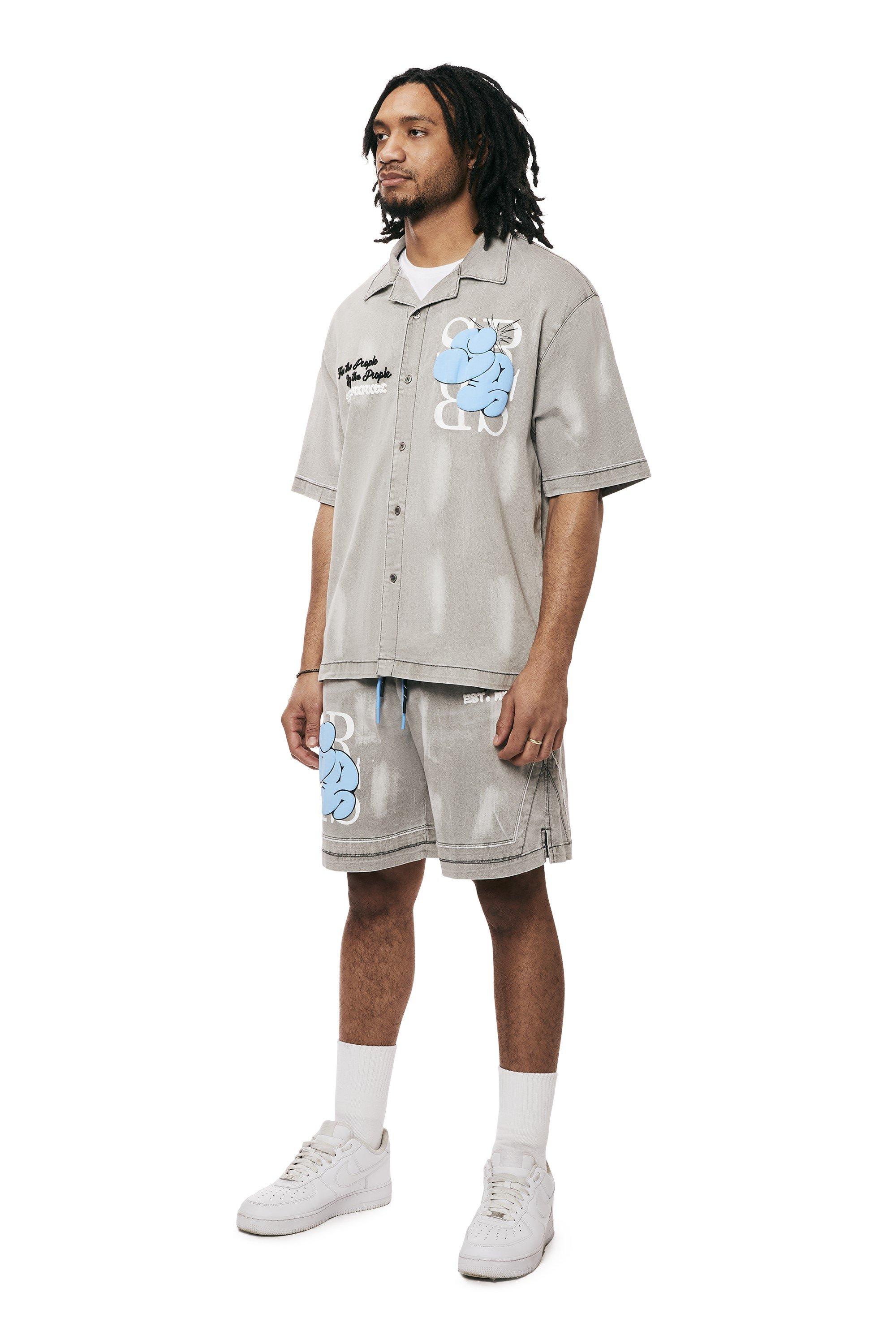 Smoke Rise Men's Puff Print Denim Shorts - GREY Thumbnail View 2