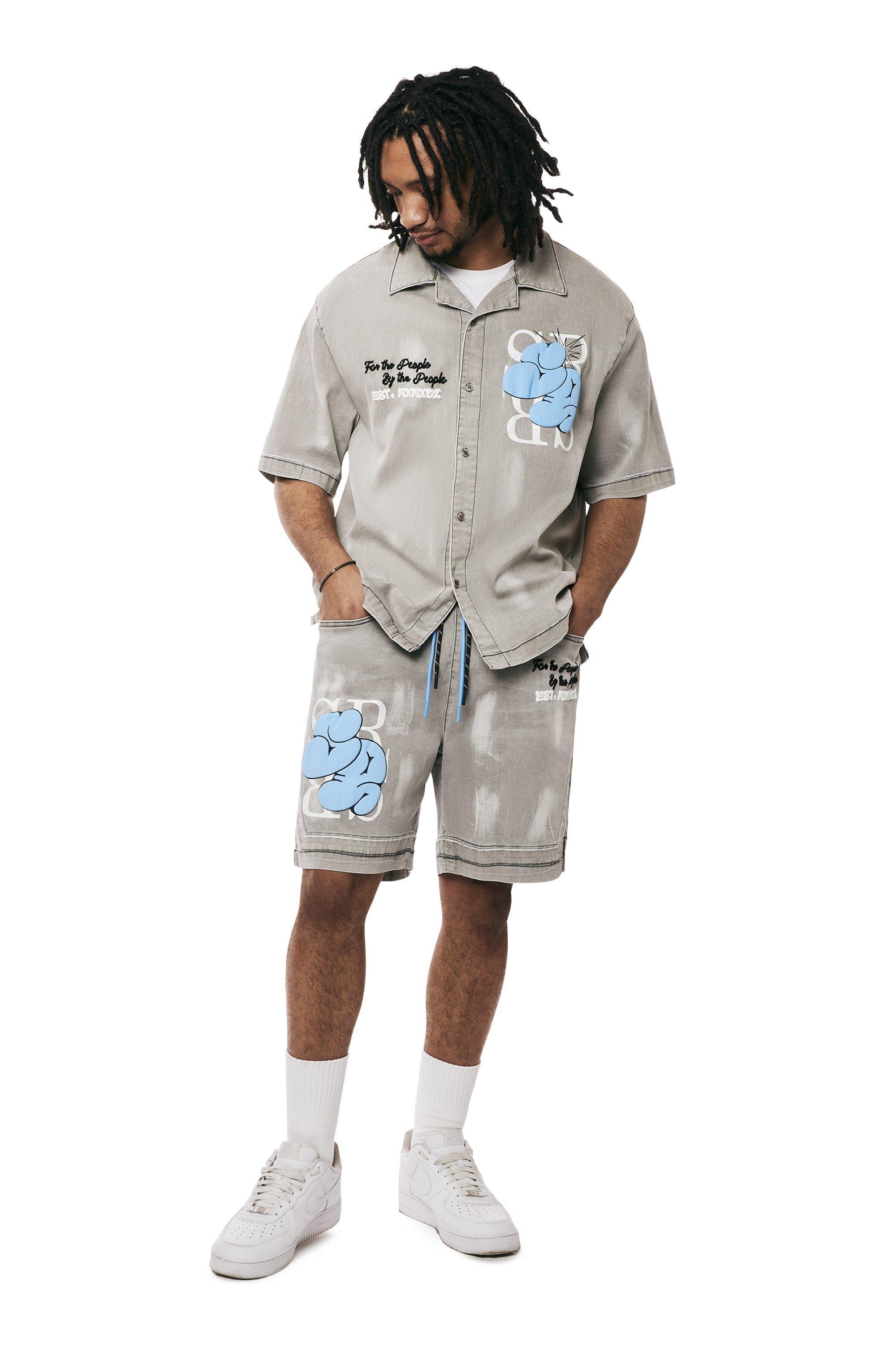 Smoke Rise Men's Puff Print Denim Shorts - GREY Thumbnail View 3