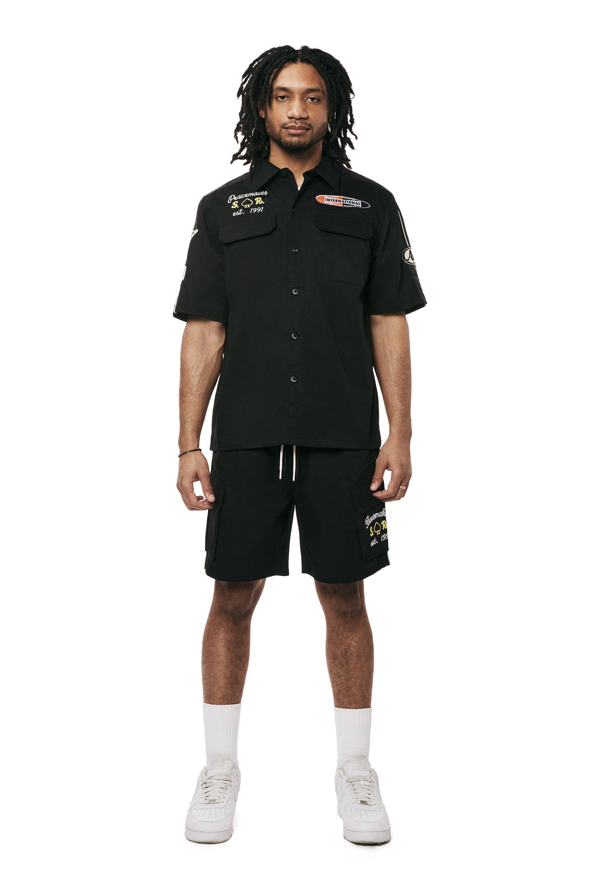 Smoke Rise Men's Mechanic Graphic Woven Shirt - Black - BLACK Thumbnail View 1