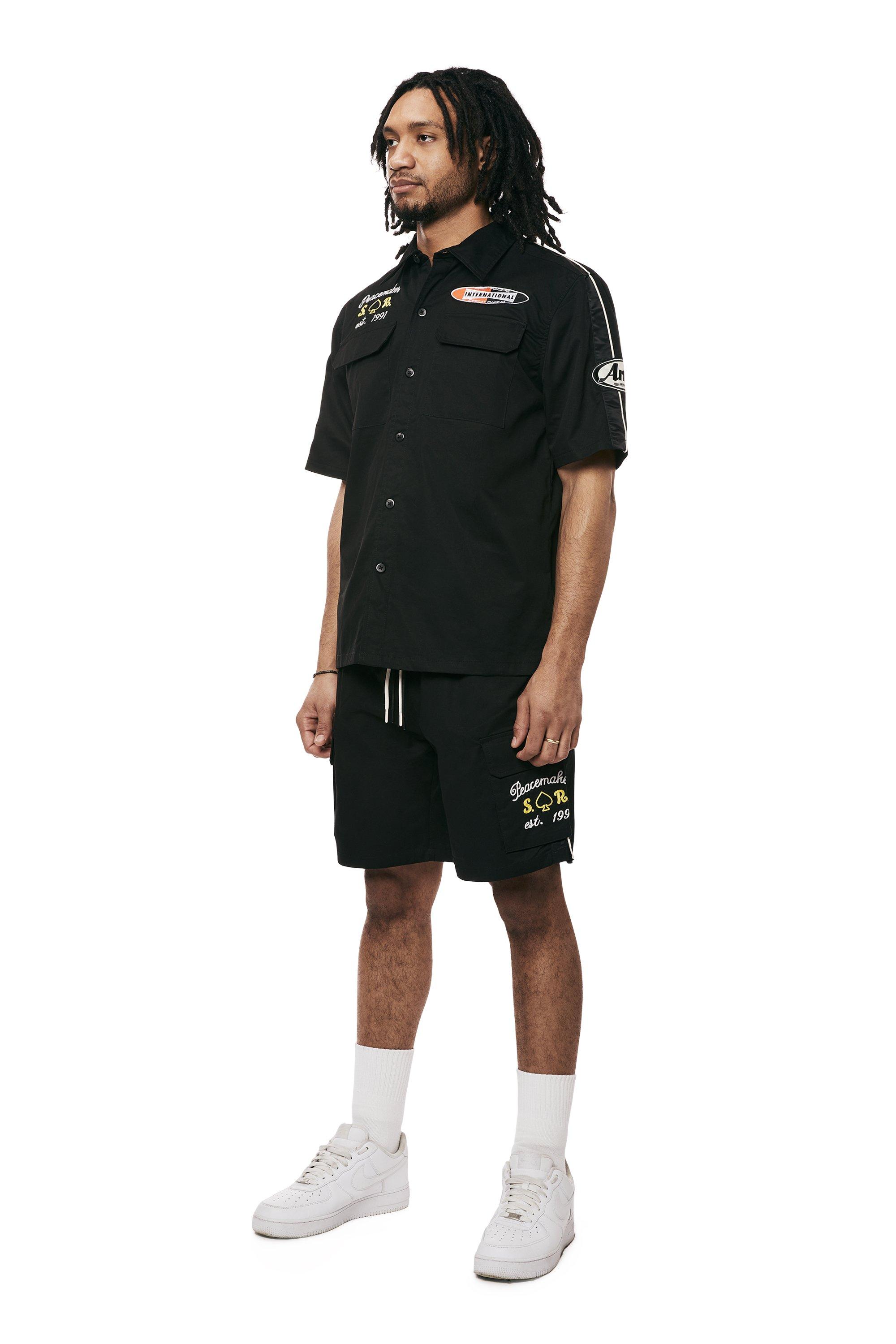 Smoke Rise Men's Mechanic Graphic Woven Shirt - Black - BLACK Thumbnail View 3