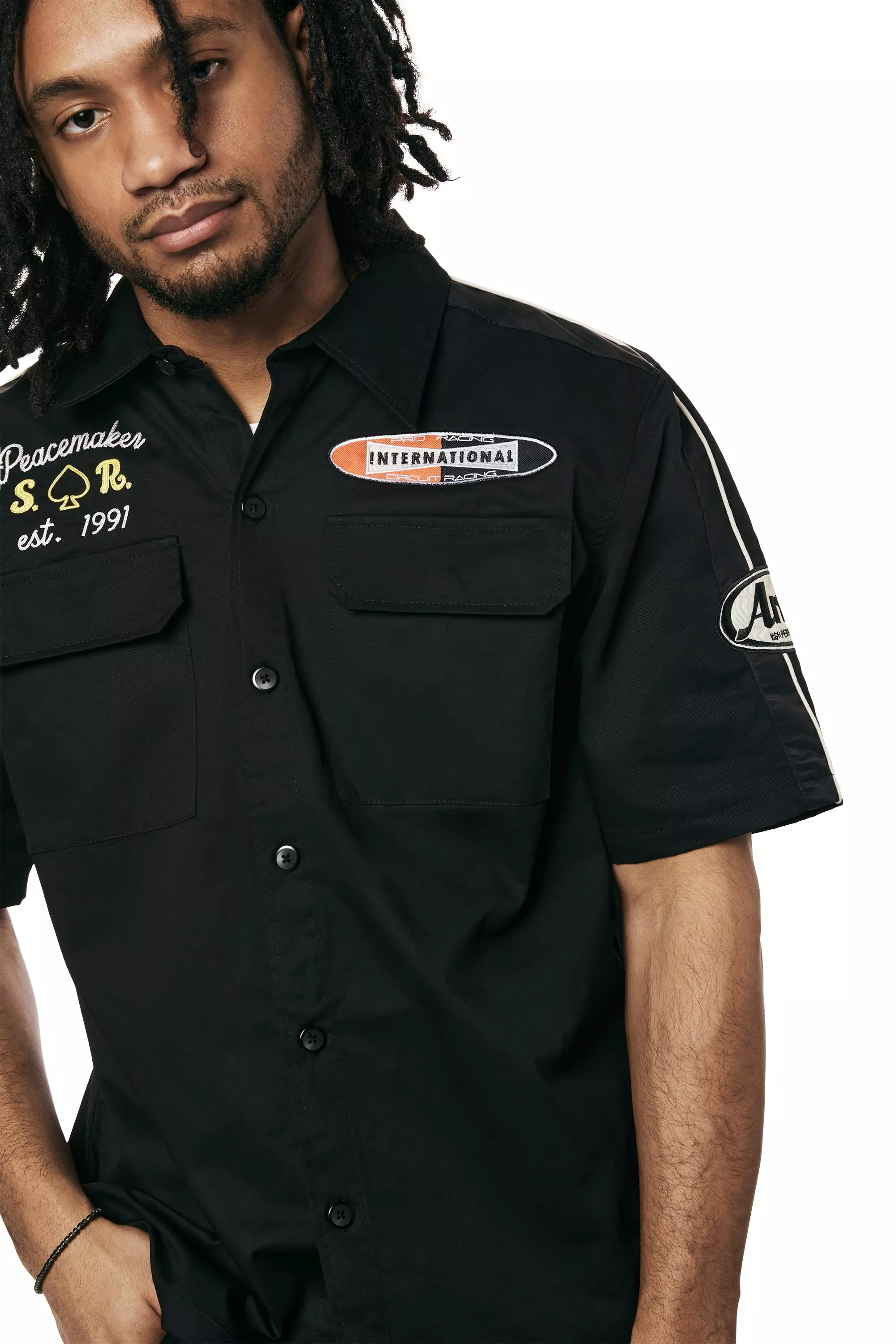 Smoke Rise Men's Mechanic Graphic Woven Shirt - Black - BLACK