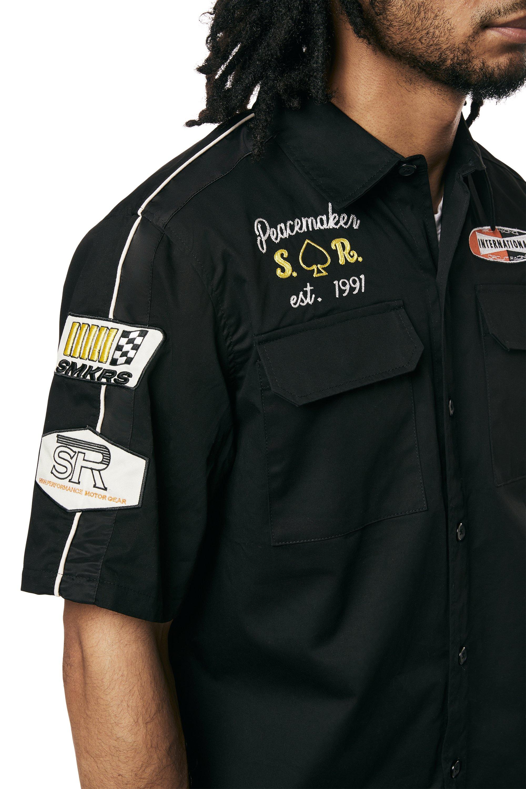 Smoke Rise Men's Mechanic Graphic Woven Shirt - Black - BLACK Thumbnail View 6