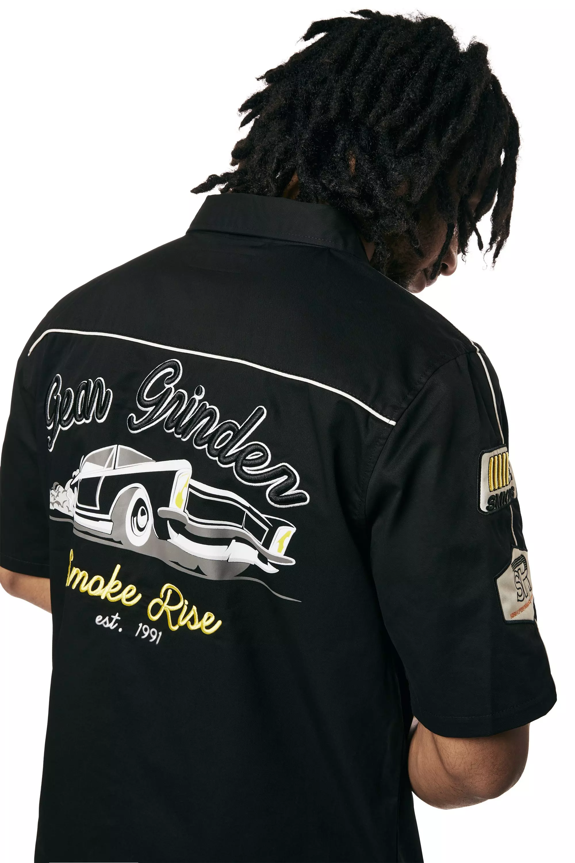 Smoke Rise Men's Mechanic Graphic Woven Shirt - Black - BLACK