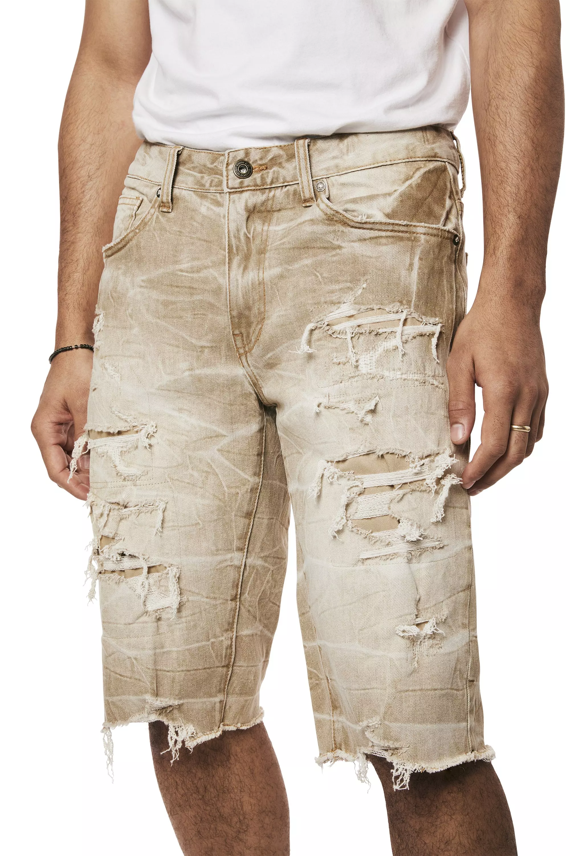 Smoke Rise Men's Rip &amp; Repair Denim Shorts - Tan - TAN
