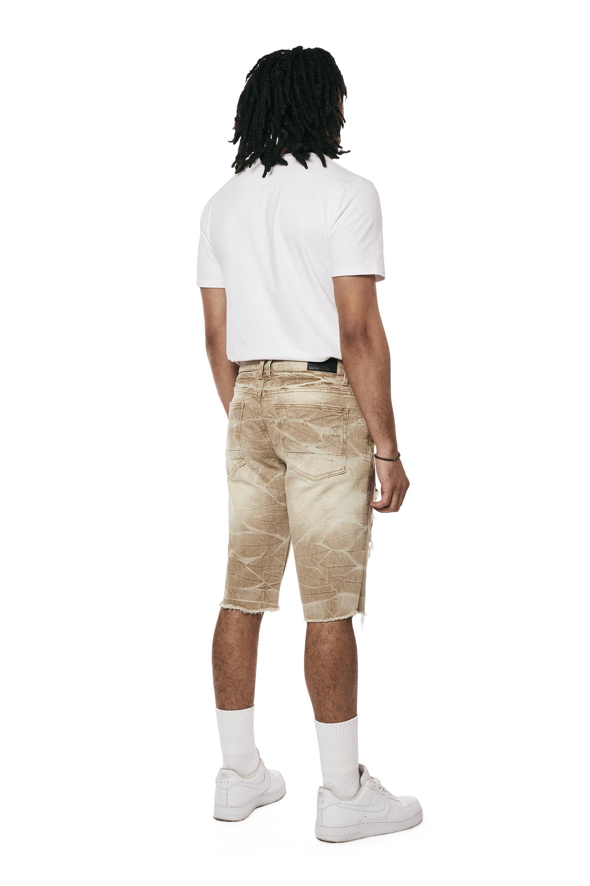 Smoke Rise Men's Rip & Repair Denim Shorts - Tan - TAN Thumbnail View 2