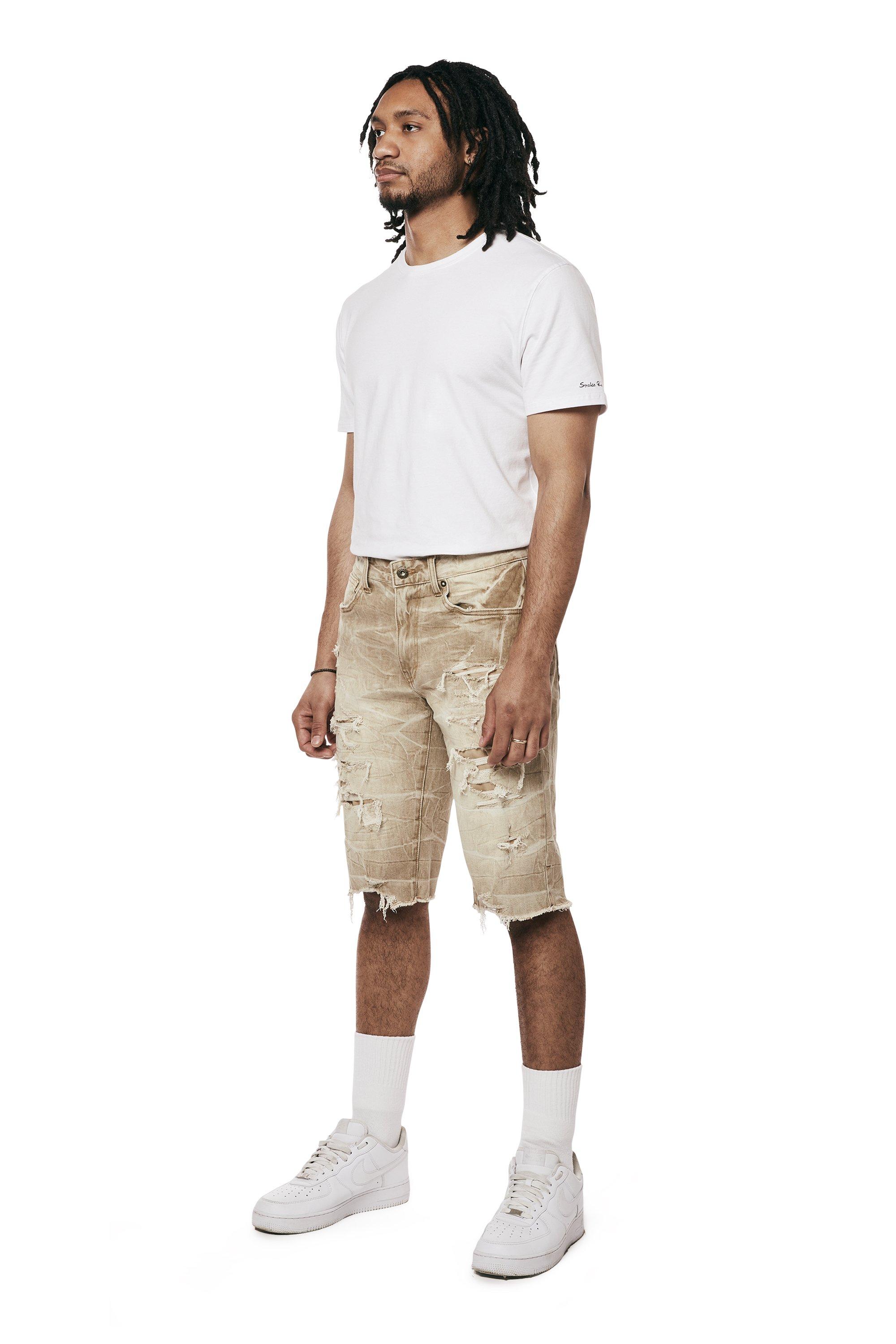 Smoke Rise Men's Rip & Repair Denim Shorts - Tan - TAN Thumbnail View 3