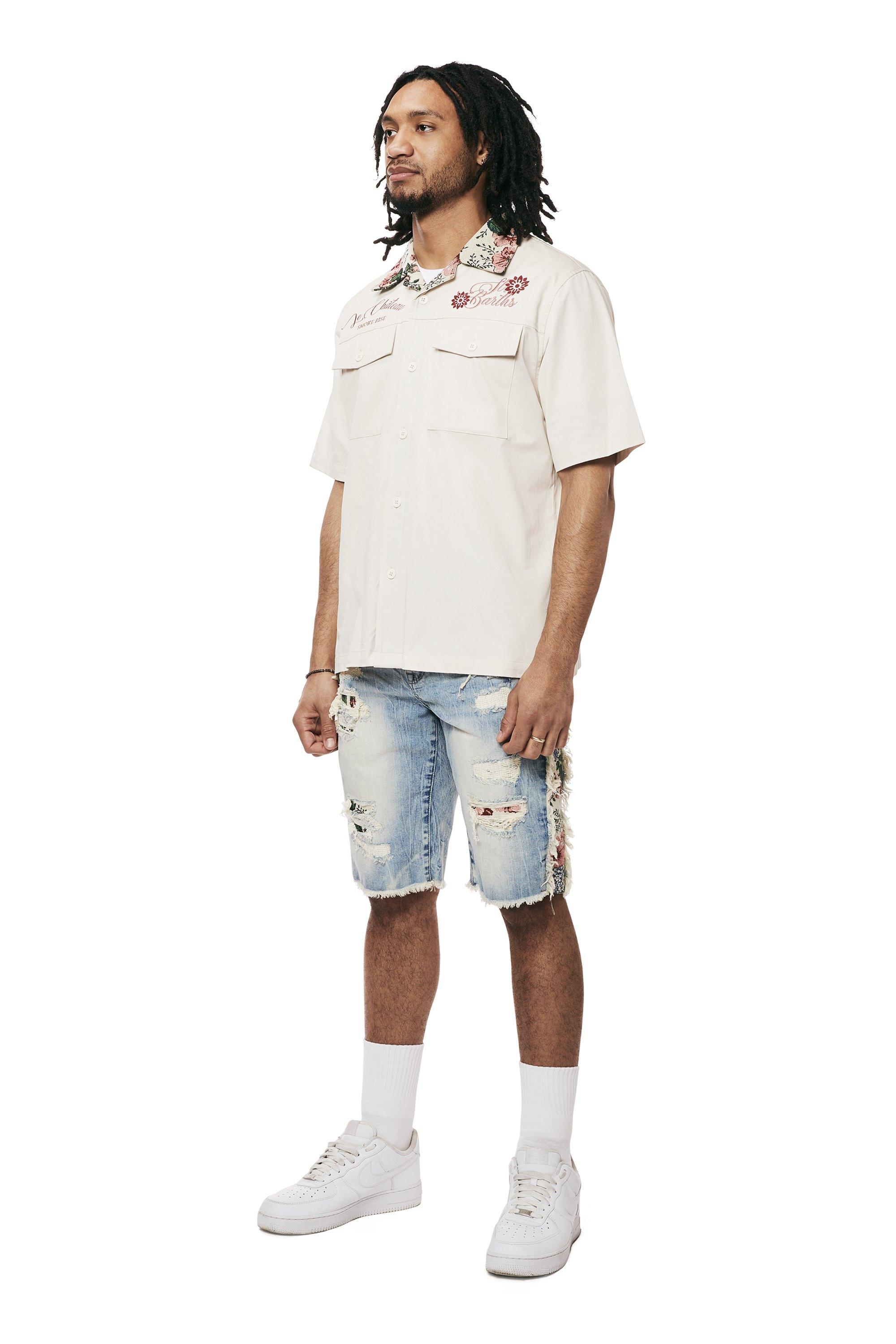 Smoke Rise Men's Tapestry Lowell Denim Shorts - BLUE Thumbnail View 3