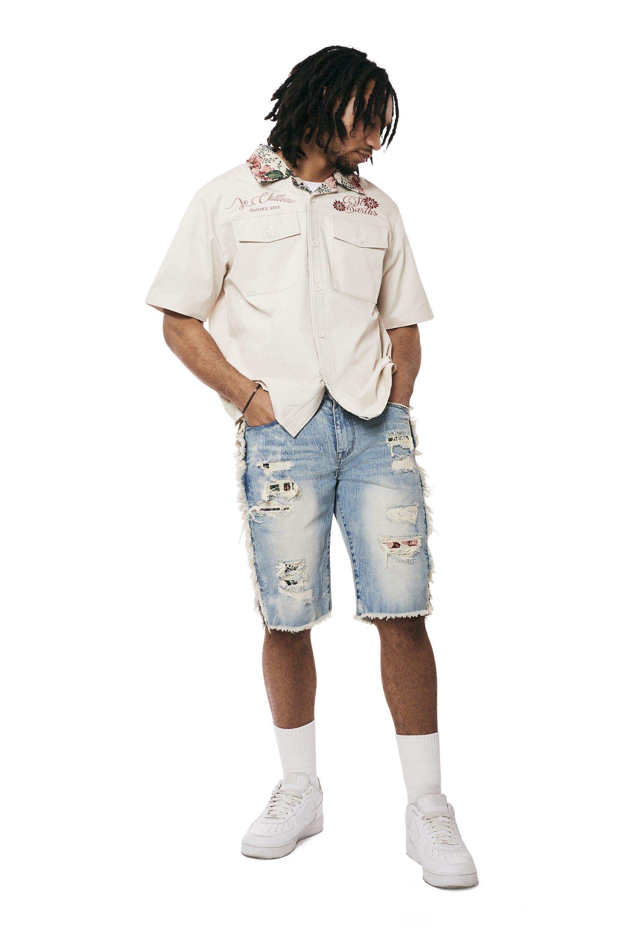 Smoke Rise Men's Tapestry Lowell Denim Shorts - BLUE Thumbnail View 5