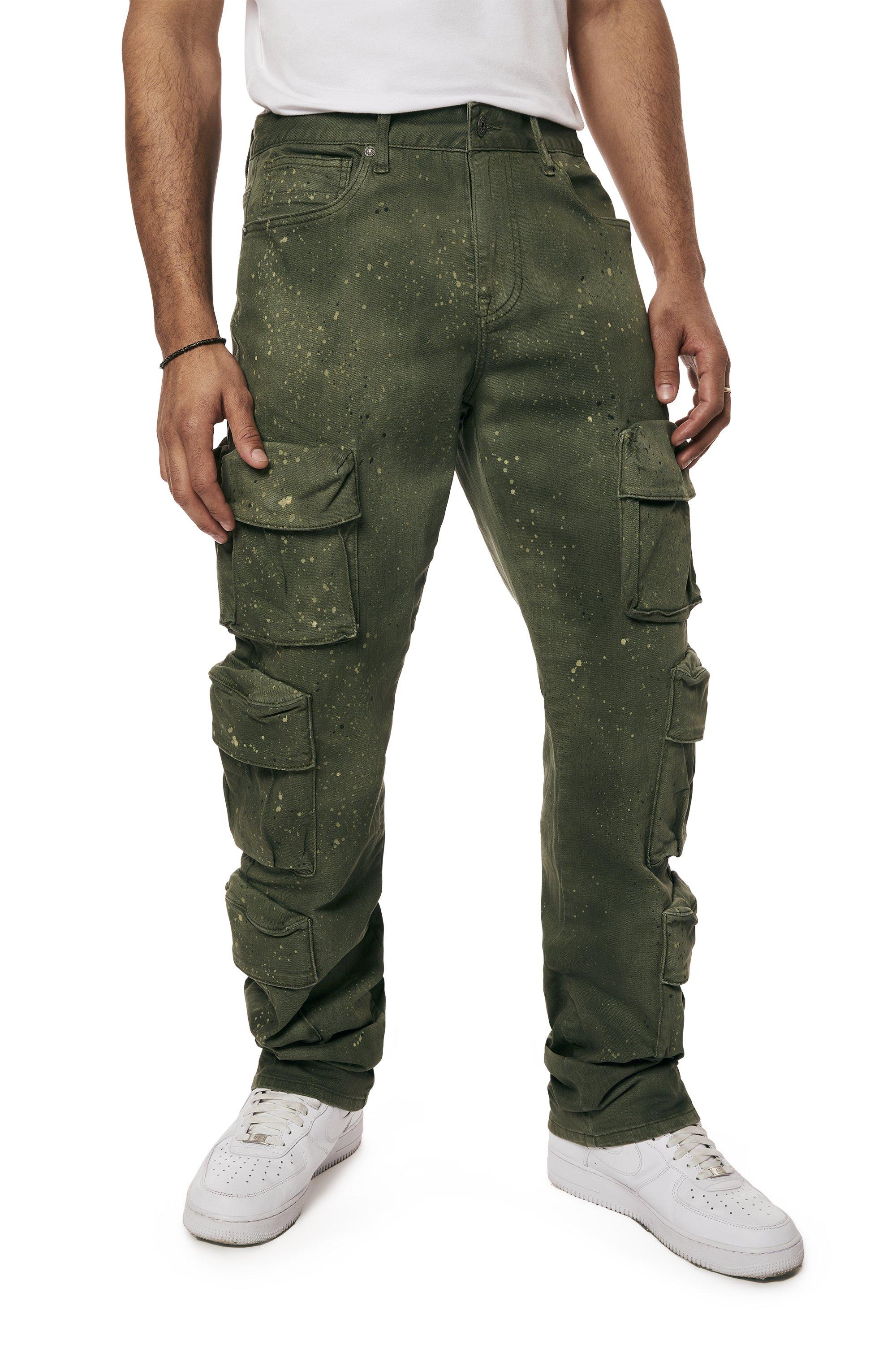 Smoke Rise Men's Splatter Cargo Twill Pants - OLIVE Thumbnail View 1